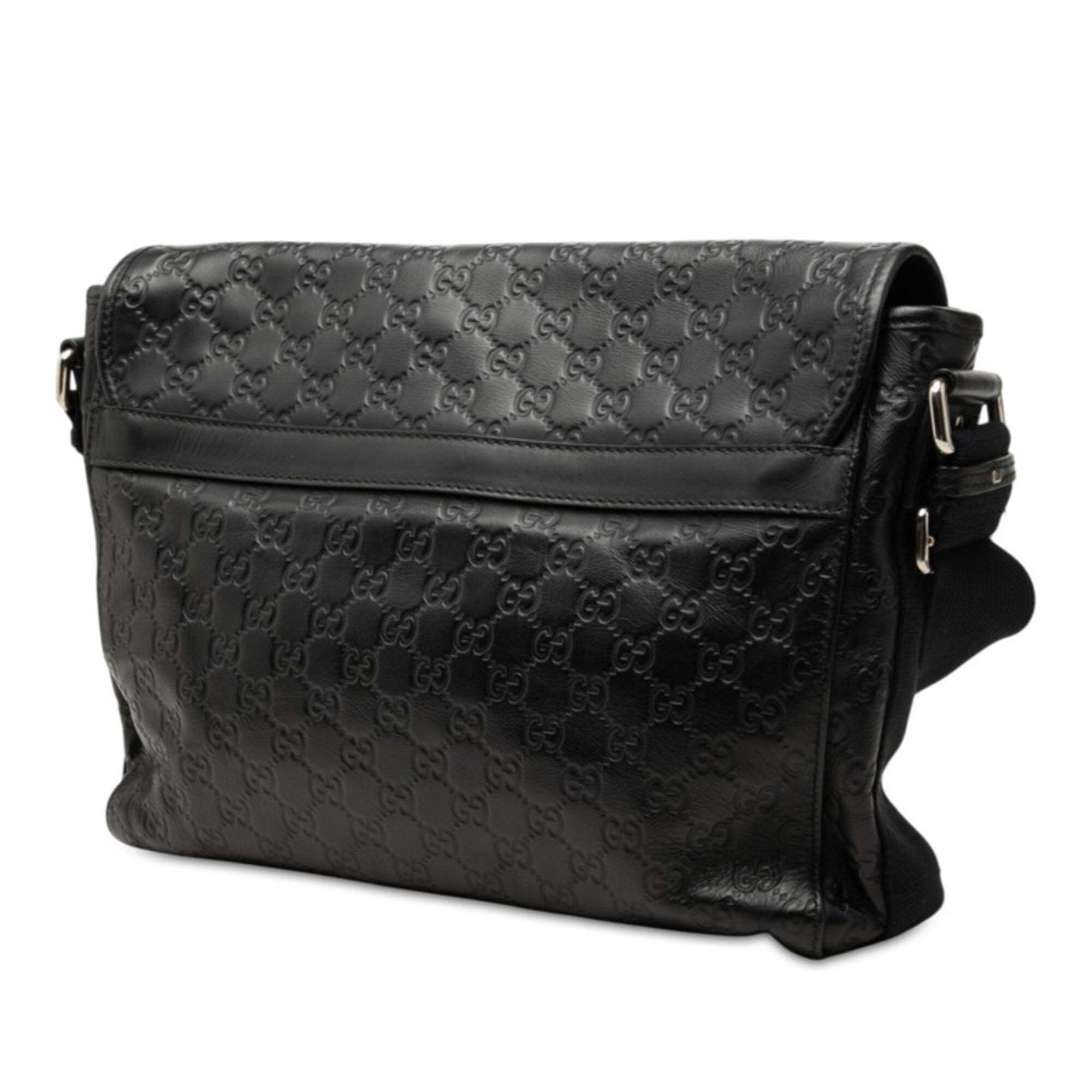 Gucci Black Leather Messenger Bag Shoulder Bag (Pre-Owned)