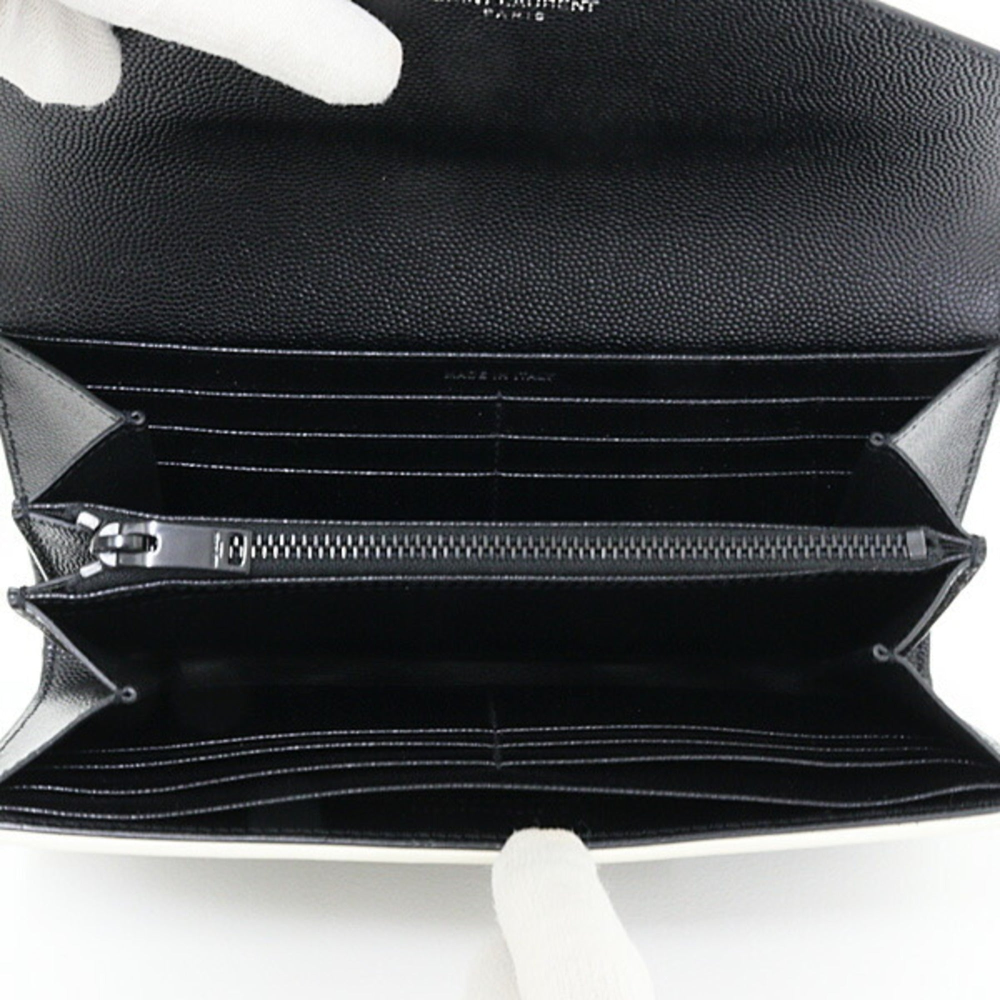 Saint Laurent Black White Leather Long Wallet (Bi-Fold) (Pre-Owned)