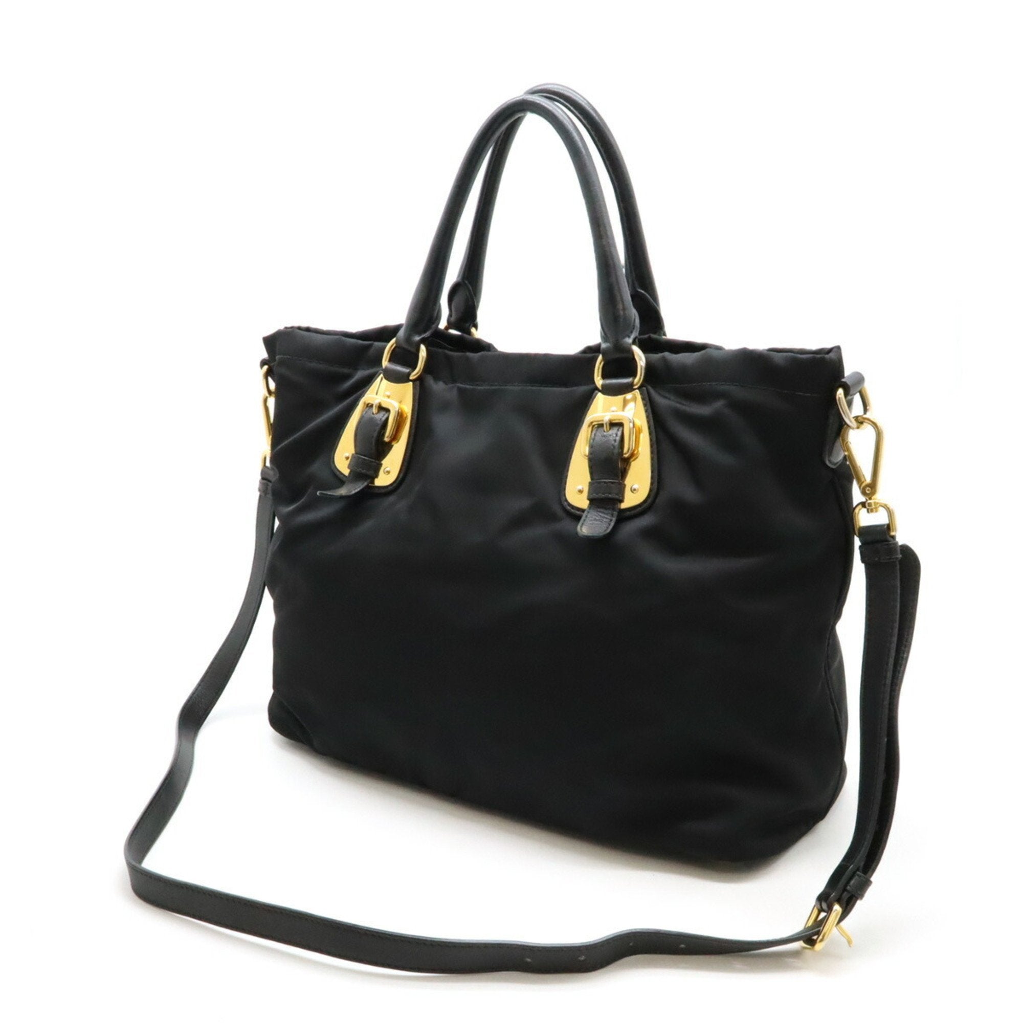 Prada Black Nero Nylon Leather Shoulder Bag Tote Bag (Pre-Owned)