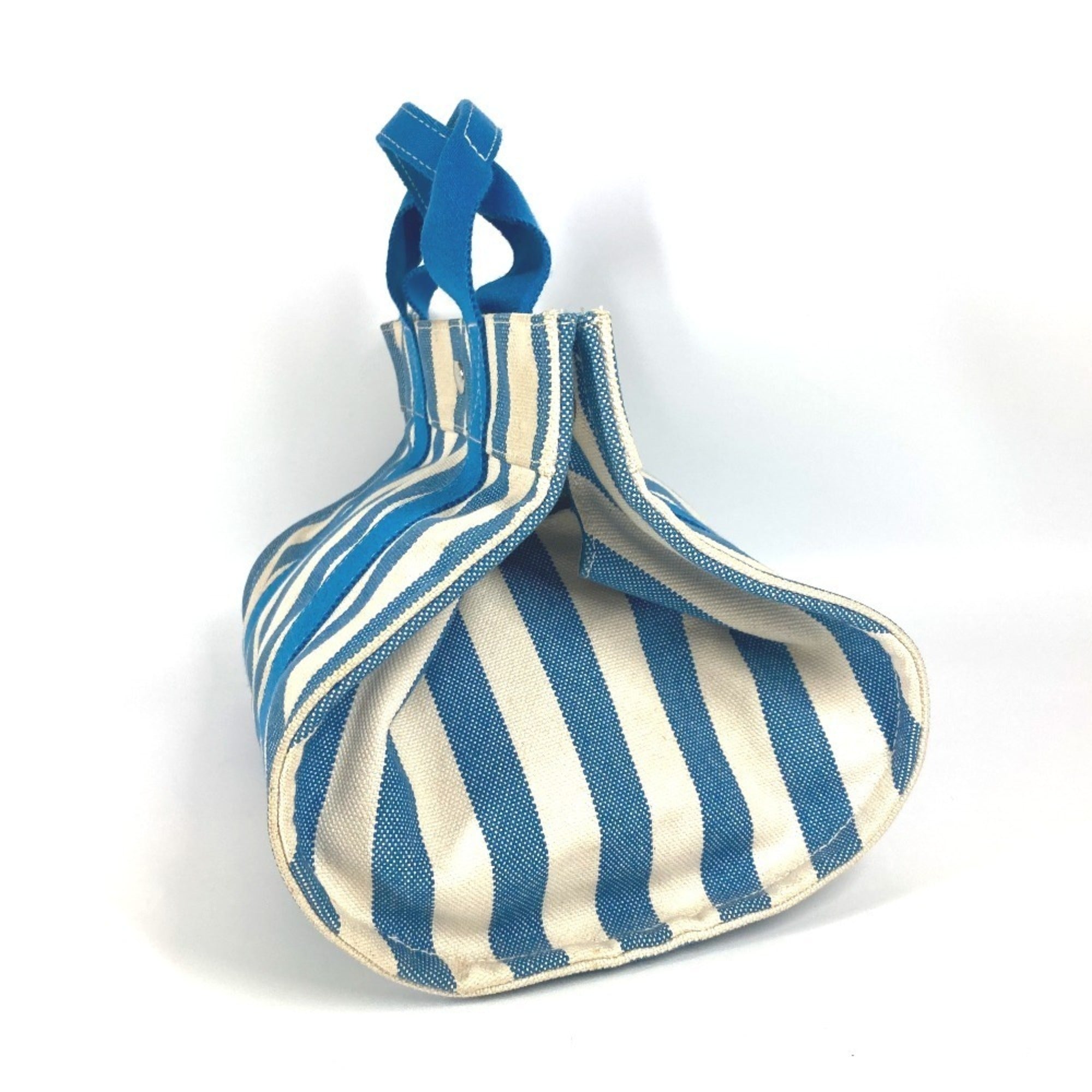 Hermes Blue White Canvas Beach Bag Handbag Pouch Tote Bag (Pre-Owned)