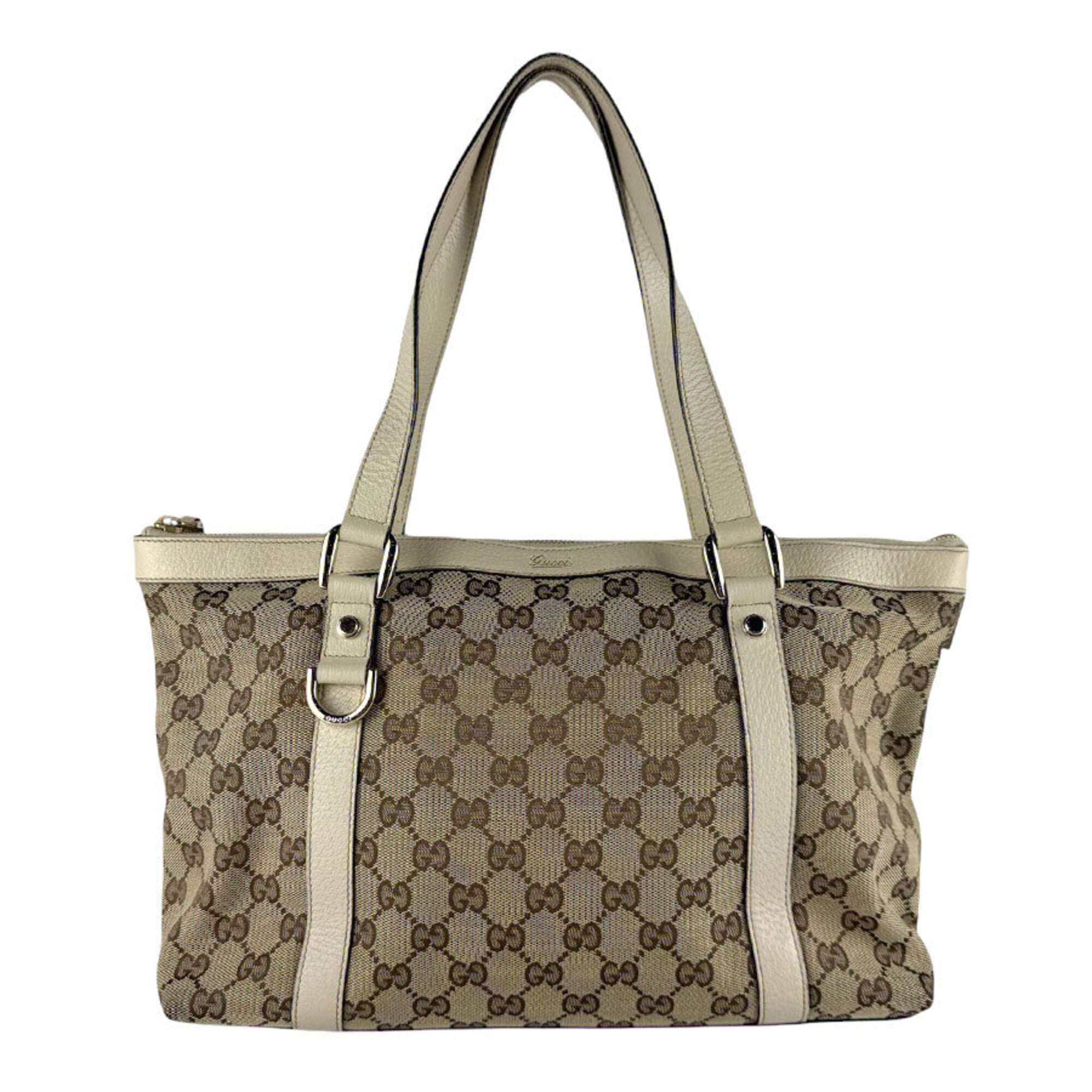 Gucci Brown Ivory Canvas Leather Handbag (Pre-Owned)