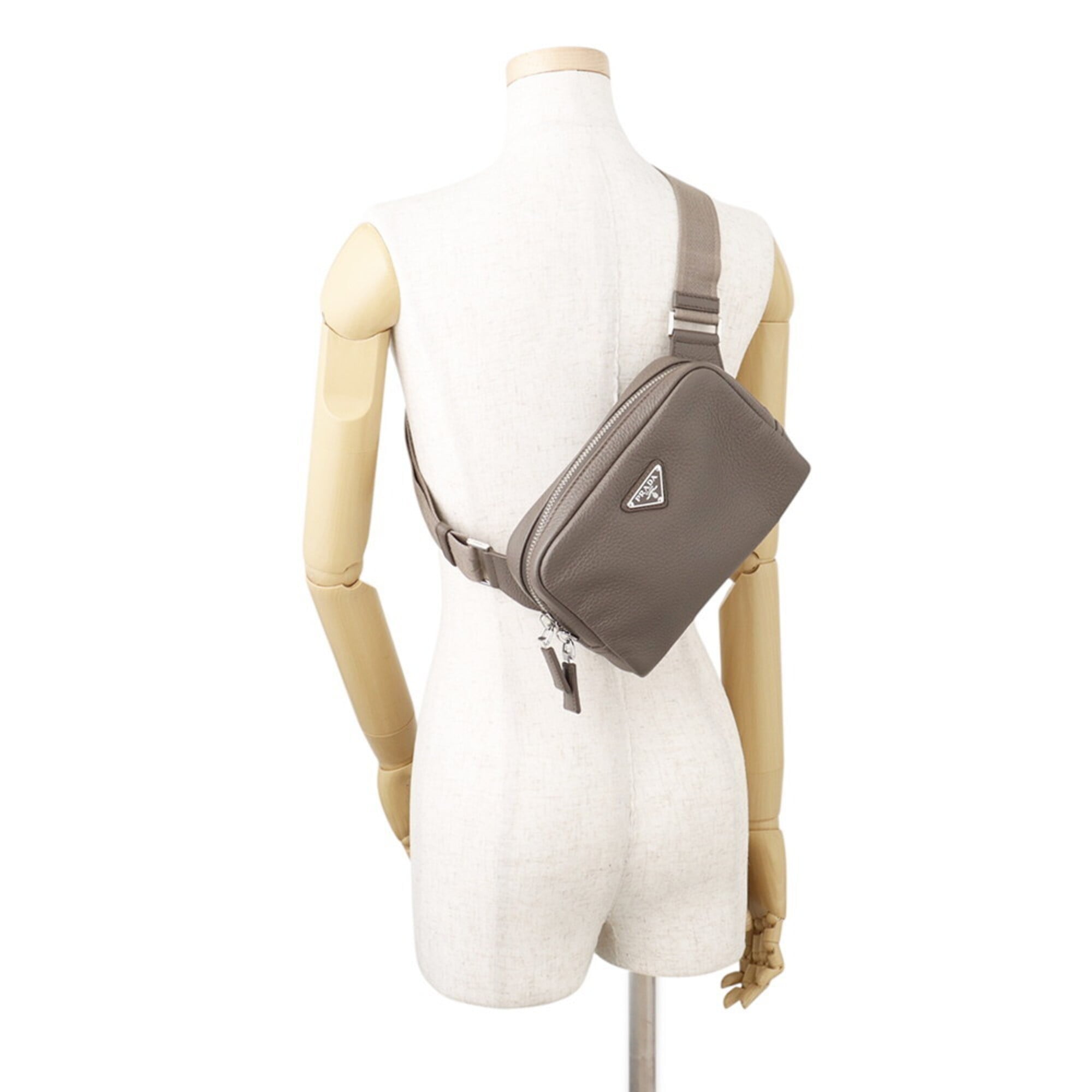 Prada Grayish Leather Shoulder Bag Sling Bag (Pre-Owned)