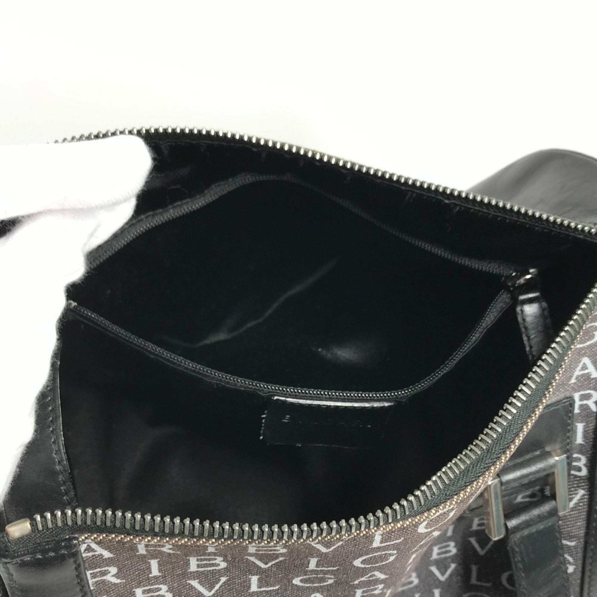 Bvlgari Black Blue Canvas Leather Handbag (Pre-Owned)
