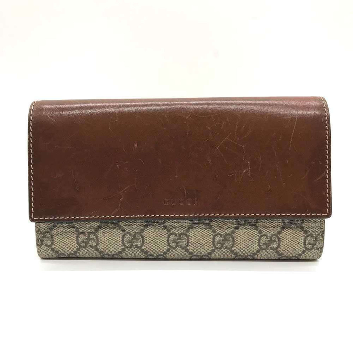 Gucci Brown Gg Supreme Leather Long Wallet (Bi-Fold) (Pre-Owned)