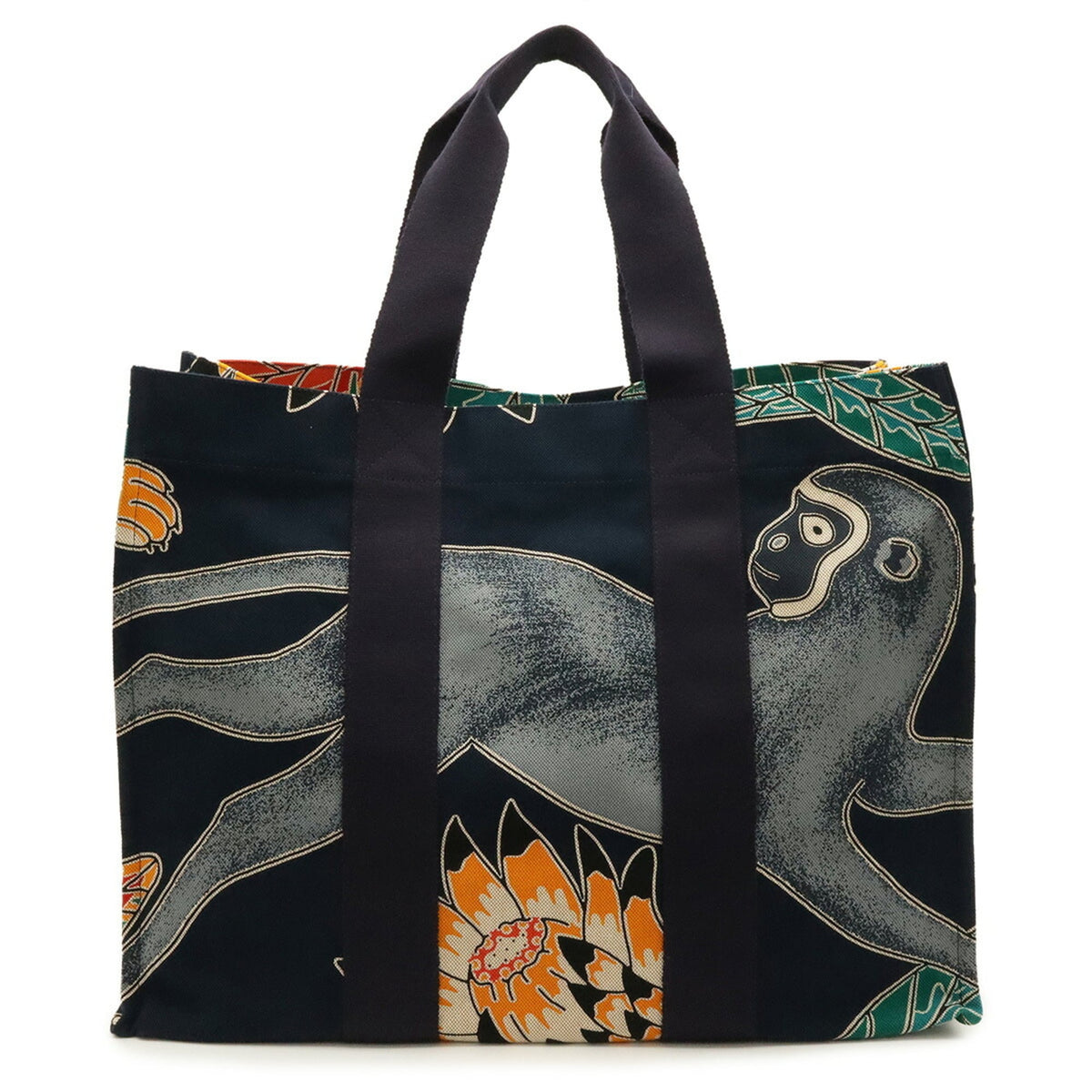 Hermes Dark Navy Multi-Color Canvas Beach Bag Pouch Shoulder Bag Tote Bag (Pre-Owned)