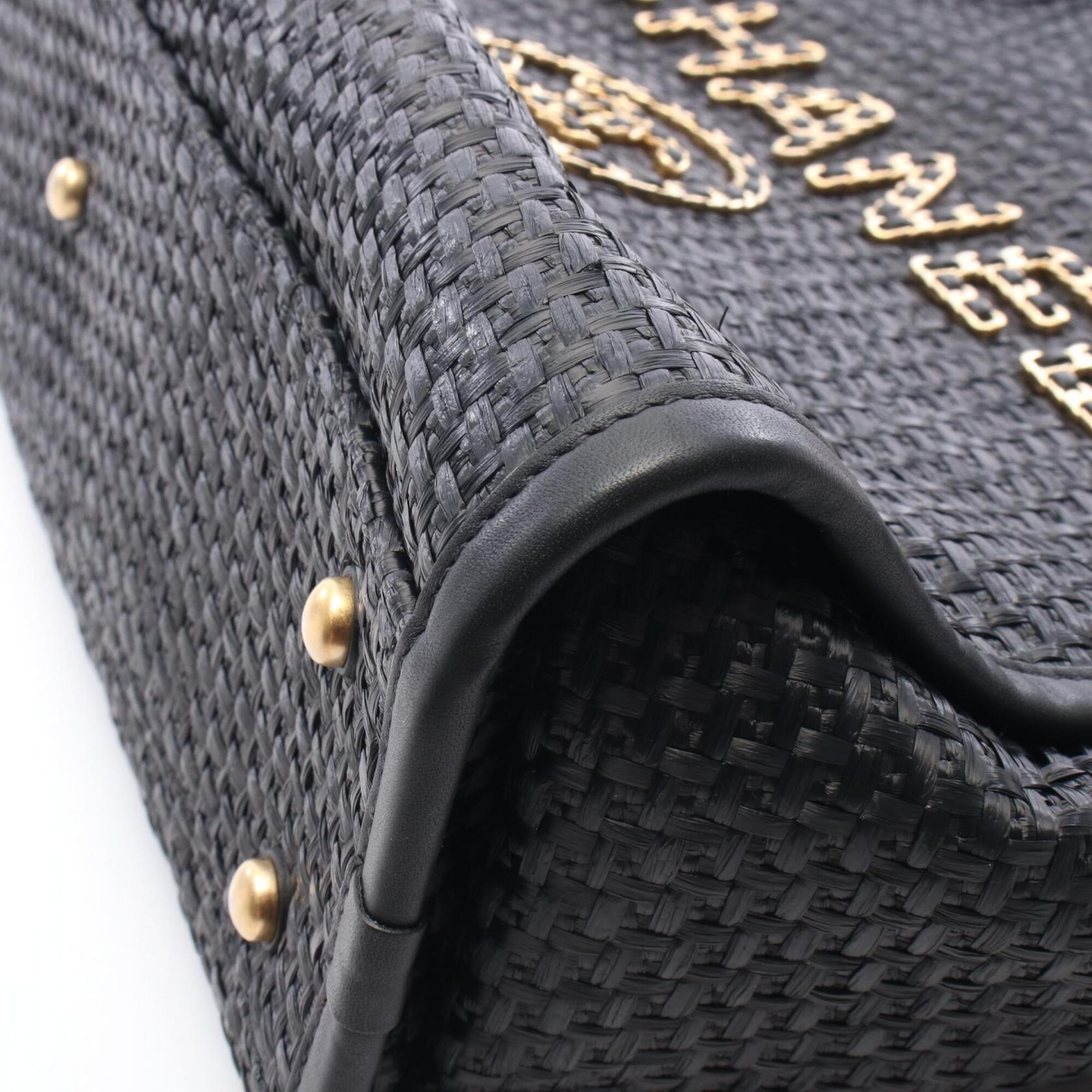 Chanel Black Leather Straw Handbag Tote Bag (Pre-Owned)