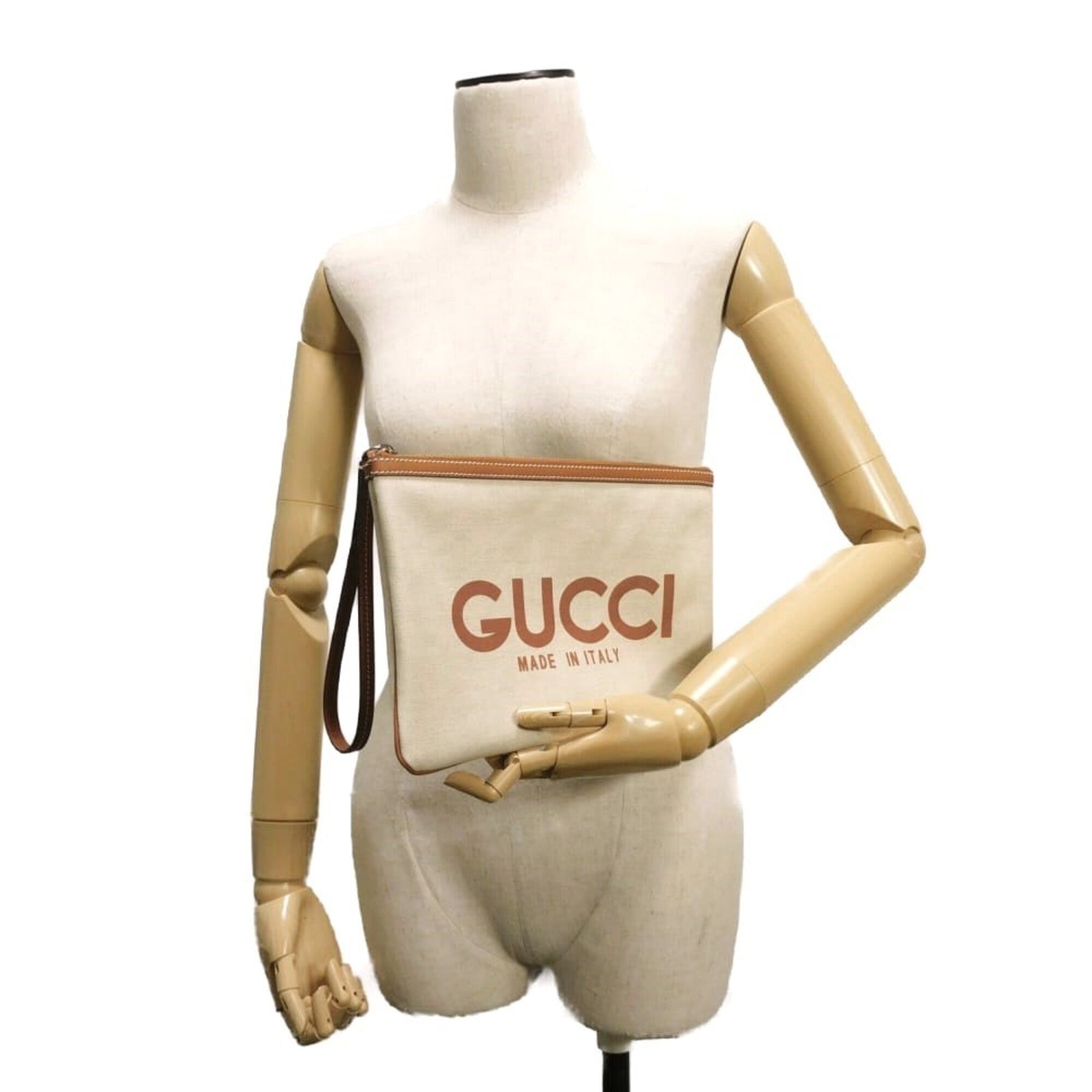 Gucci Beige Linen Clutch Bag Pouch (Pre-Owned)
