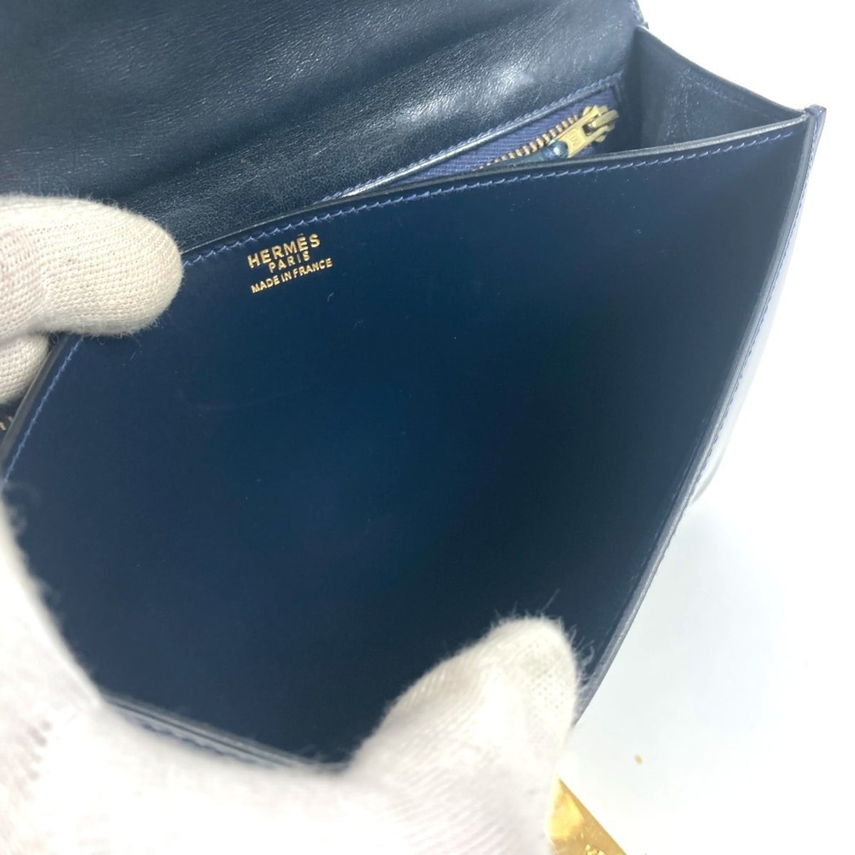 Hermes Navy Box Calf Leather Shoulder Bag (Pre-Owned)
