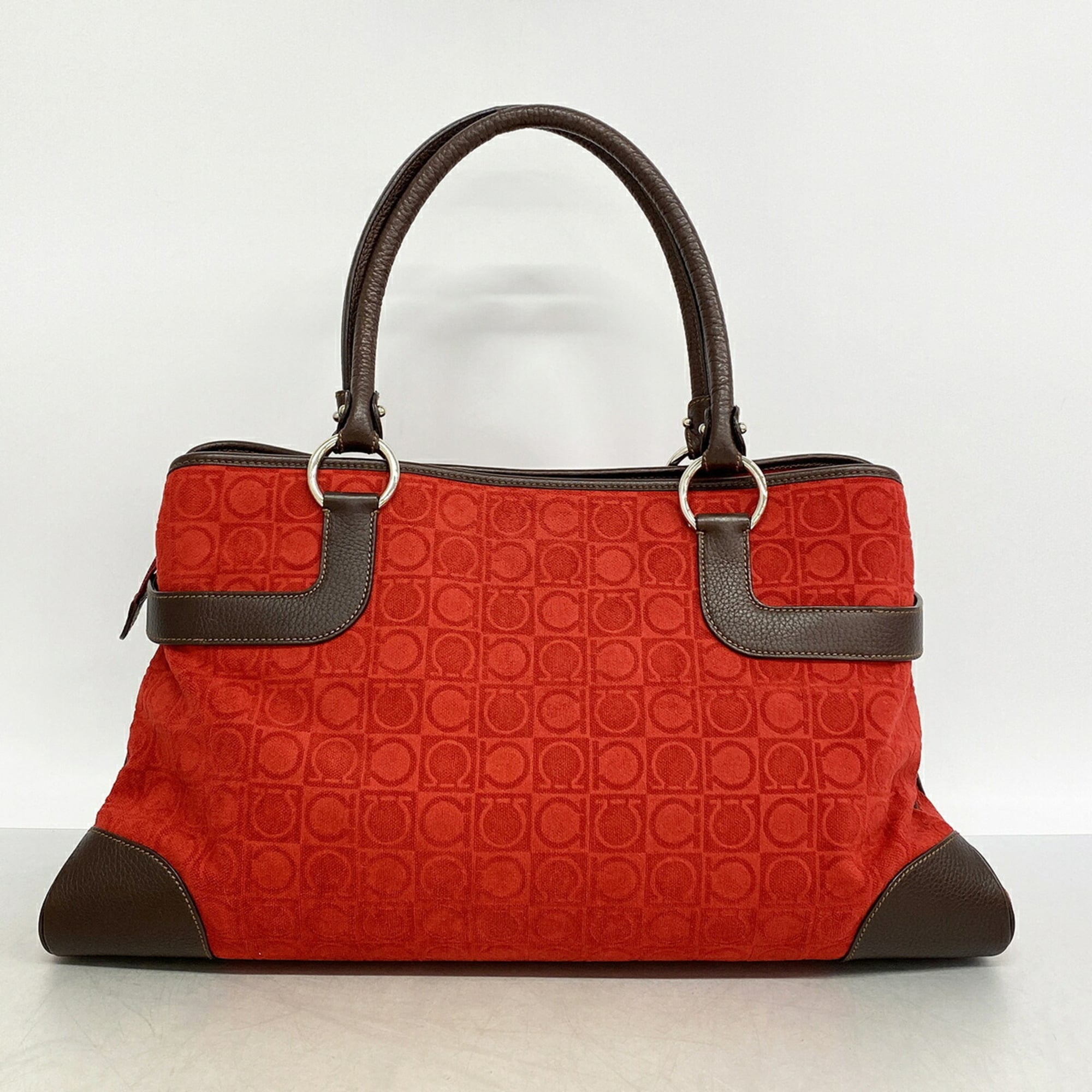 Salvatore Ferragamo Brown Red Color Suede Tote Bag (Pre-Owned)