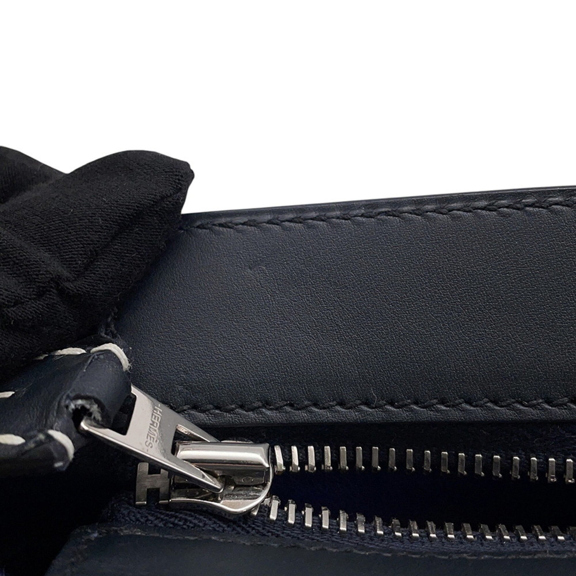 Hermes Kara Black Blue Jaune Box Calf Leather Clutch Bag Handbag (Pre-Owned)