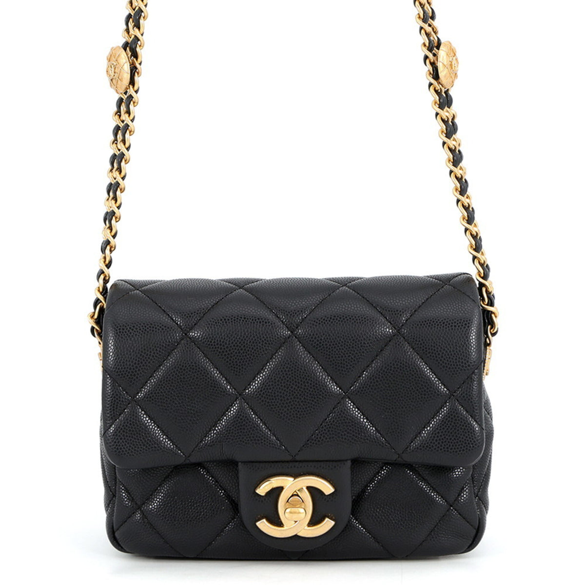Chanel Matelasse Black Grained Calfskin Shoulder Bag (Pre-Owned)