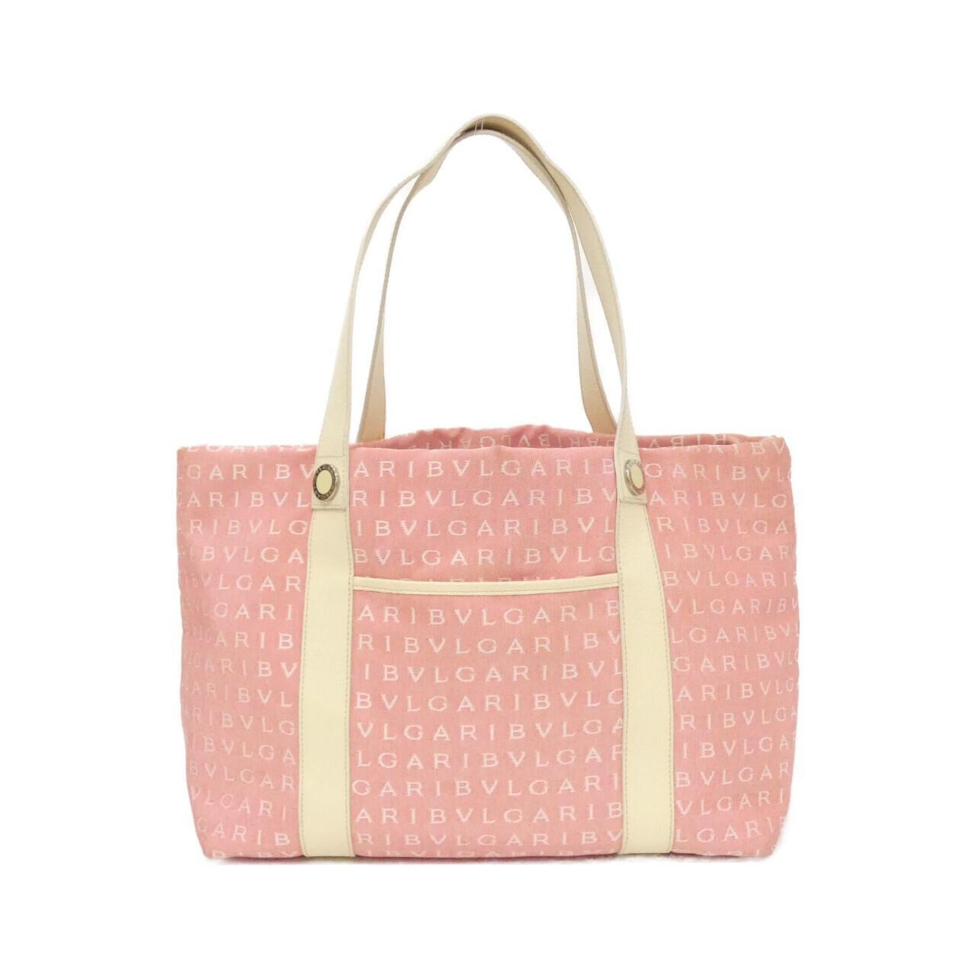 Bvlgari Ivory Pink Canvas Leather Handbag Pouch (Pre-Owned)