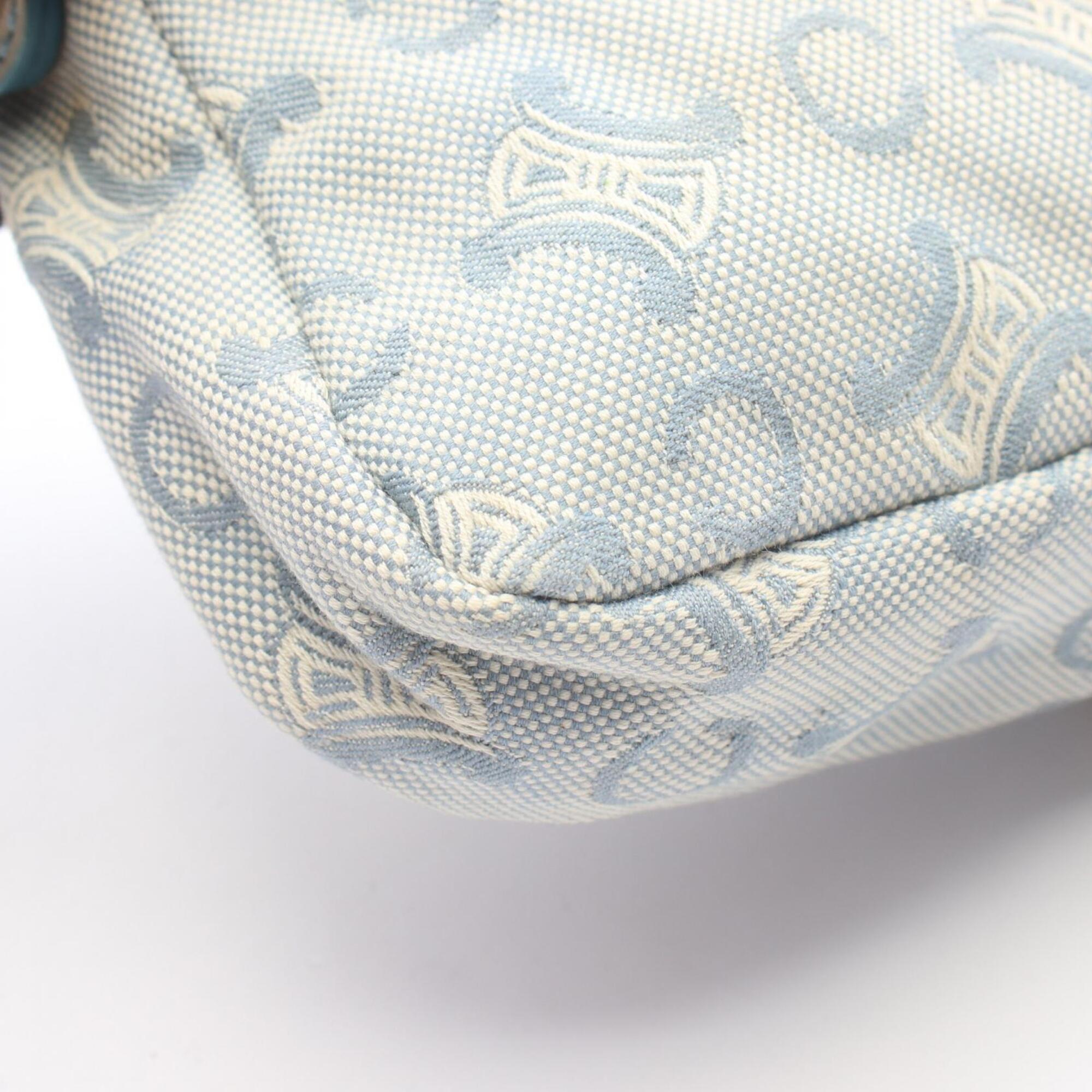 Celine Blue White Canvas Leather Handbag (Pre-Owned)