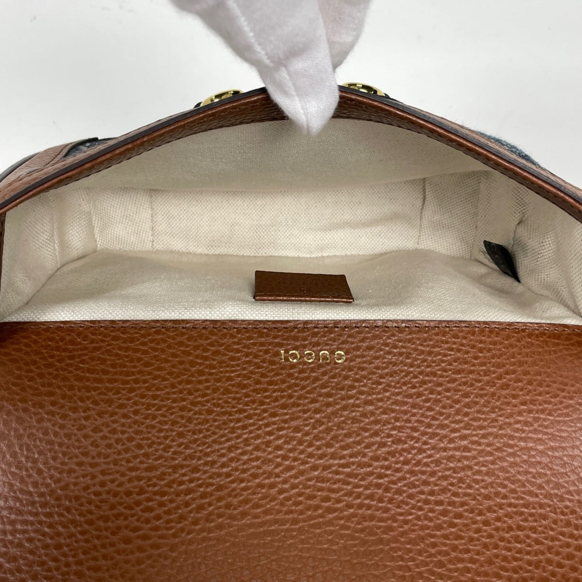 Gucci Horsebit Blue Brown Denim Leather Shoulder Bag (Pre-Owned)