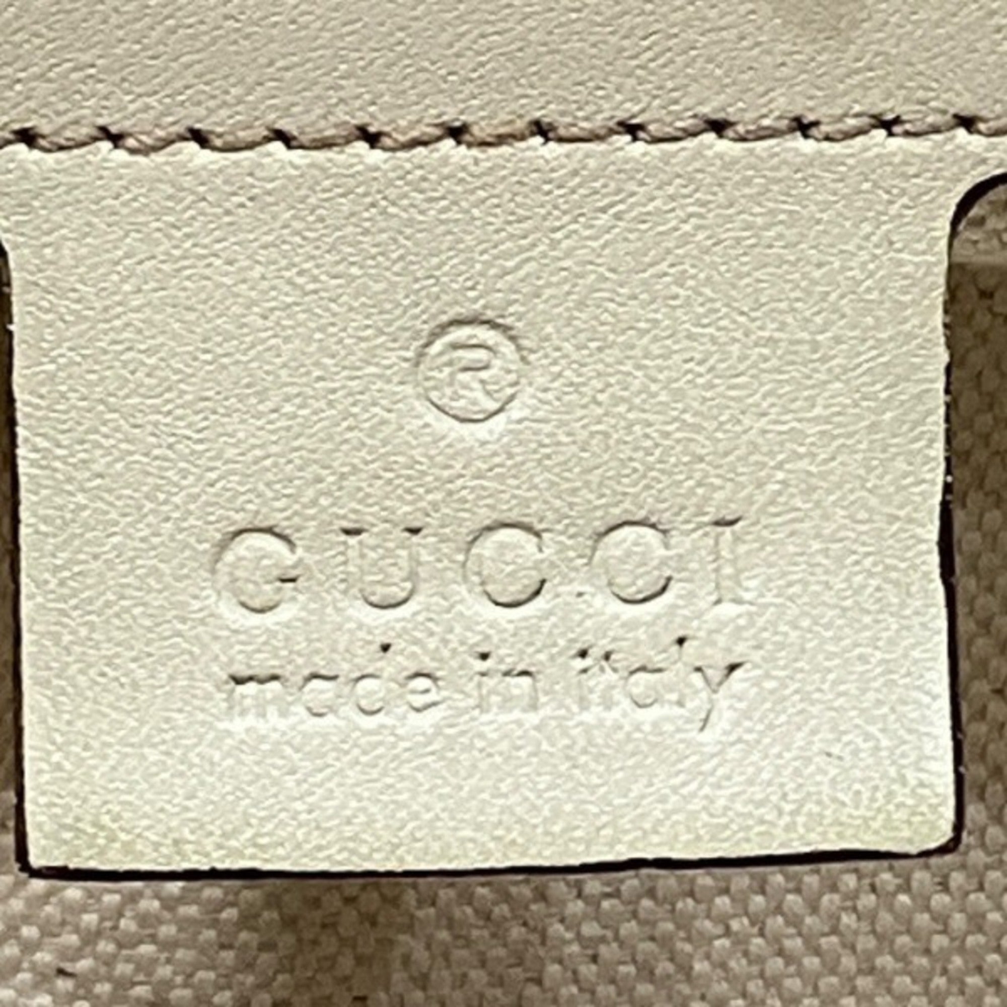 Gucci Beige White Canvas Leather Handbag Tote Bag (Pre-Owned)