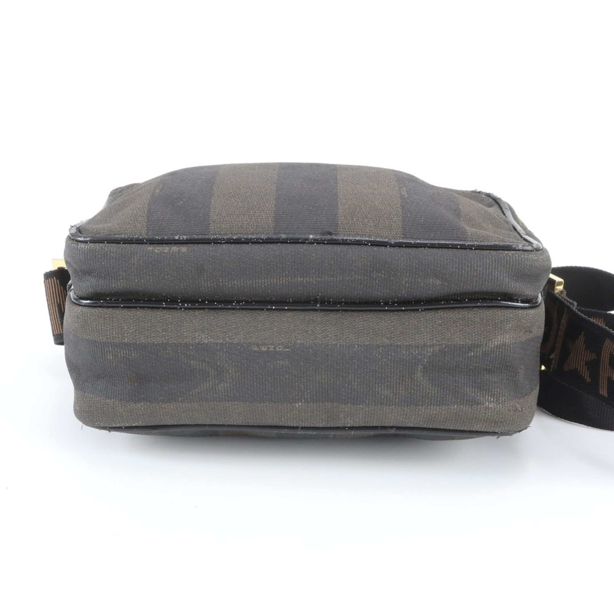 Fendi Brown Leather Canvas Handbag Shoulder Bag Tote Bag (Pre-Owned)
