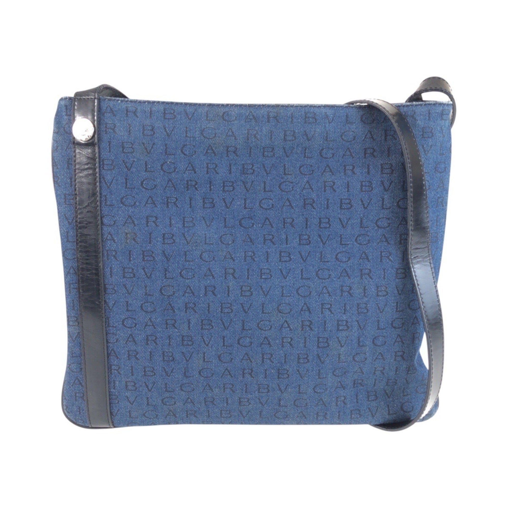 Bvlgari Black Blue Canvas Leather Messenger Bag Shoulder Bag (Pre-Owned)