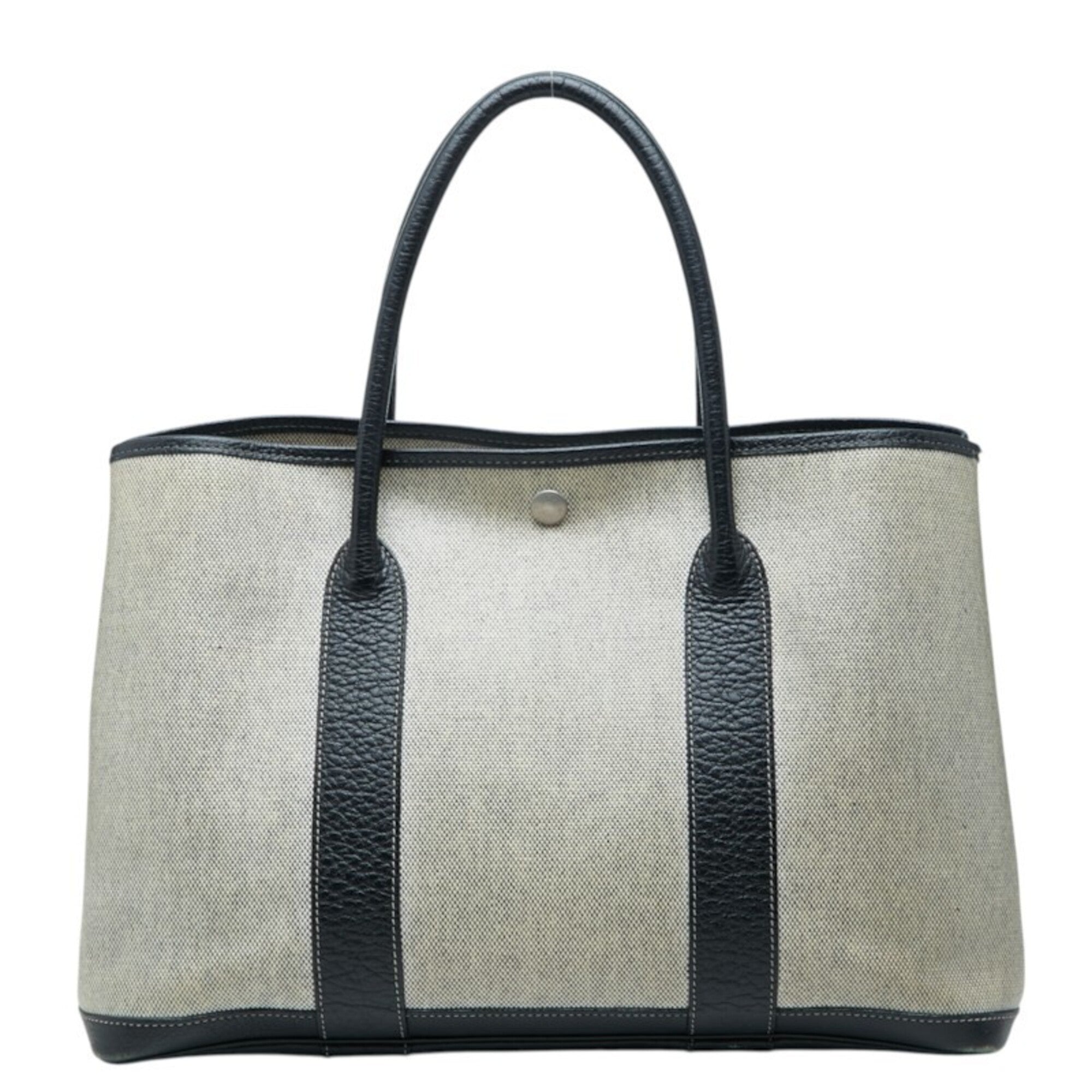 Hermes Beige Black Toile H Negonda Leather Handbag Tote Bag (Pre-Owned)