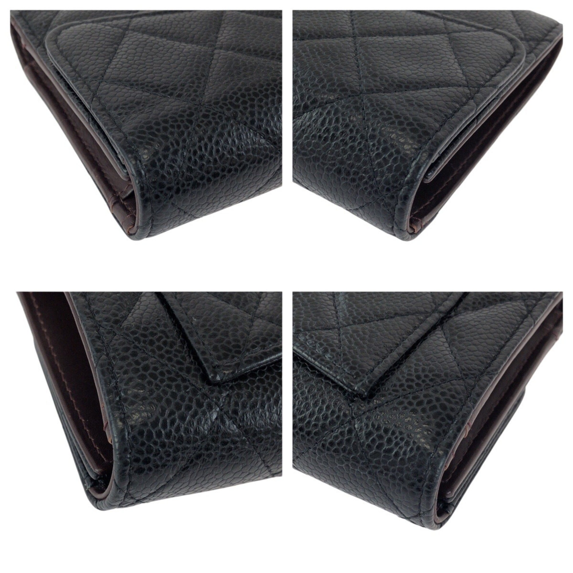 Chanel Black Grained Calfskin Long Wallet (Tri-Fold) (Pre-Owned)