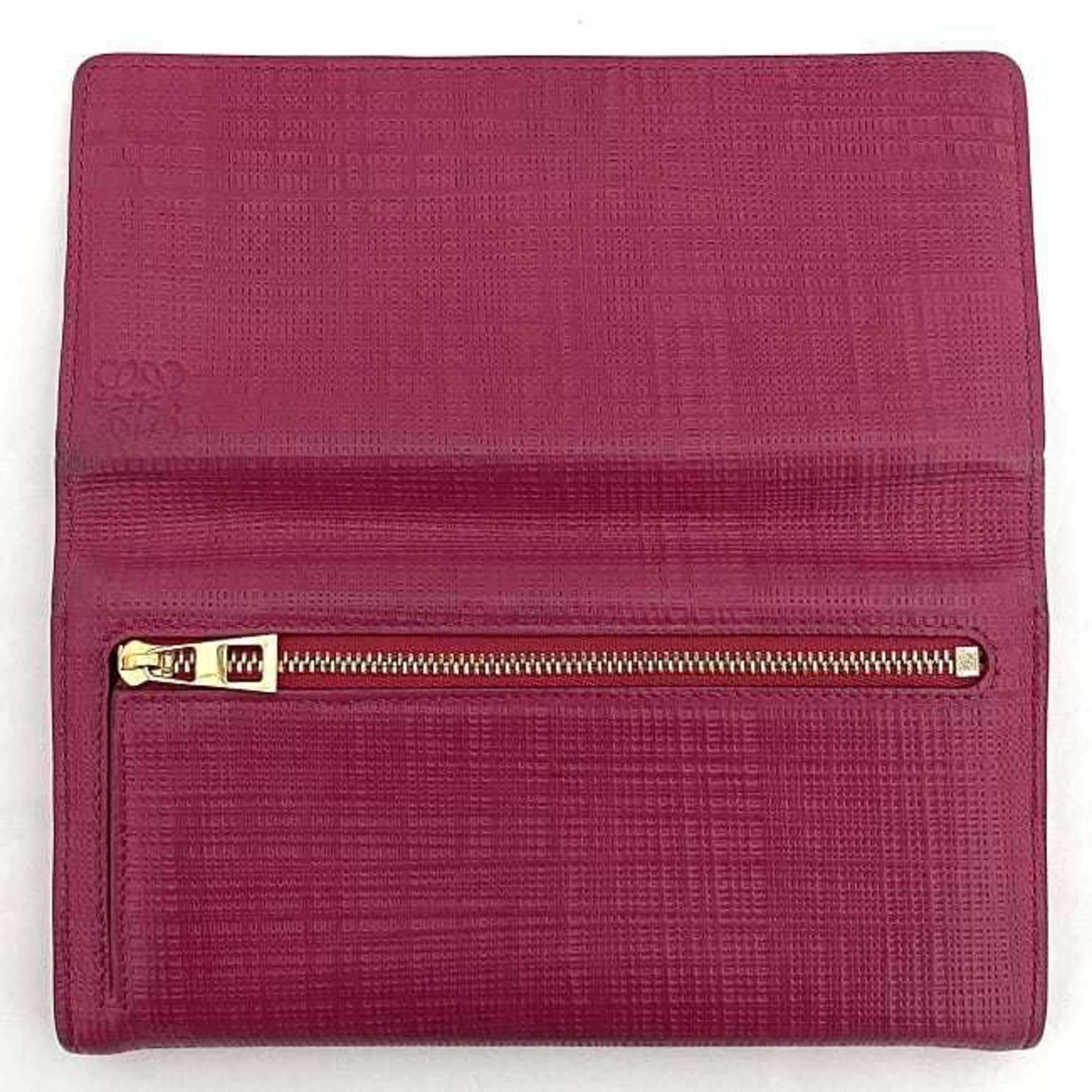 Loewe Linen Gold Pink Leather Long Wallet (Bi-Fold) (Pre-Owned)
