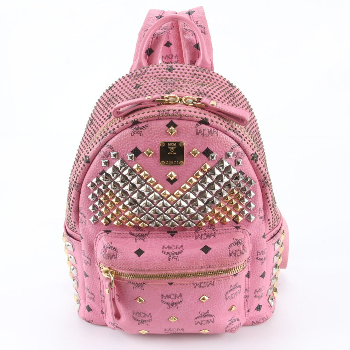 Mcm Pink Leather Coated Canvas Backpack Shoulder Bag (Pre-Owned)
