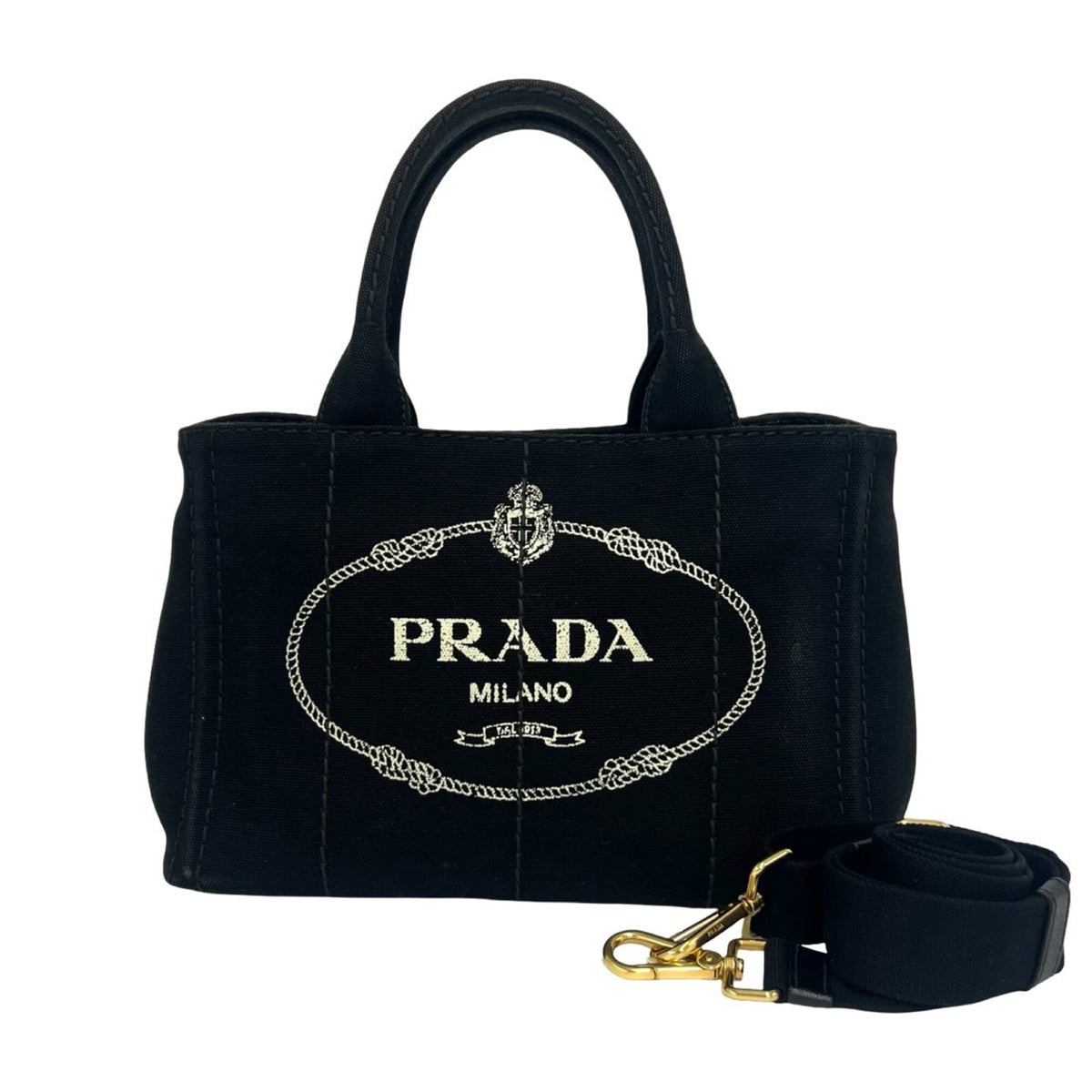 Prada Black Canvas Handbag Shoulder Bag Tote Bag (Pre-Owned)