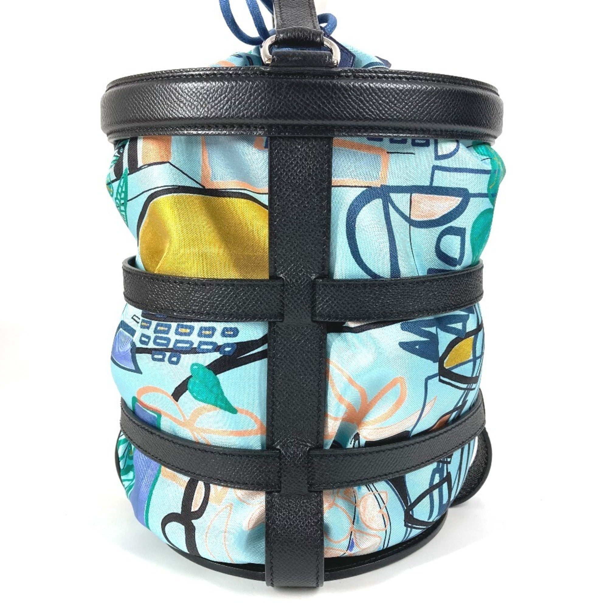 Hermes Blue Navy Leather Silk Shoulder Bag (Pre-Owned)
