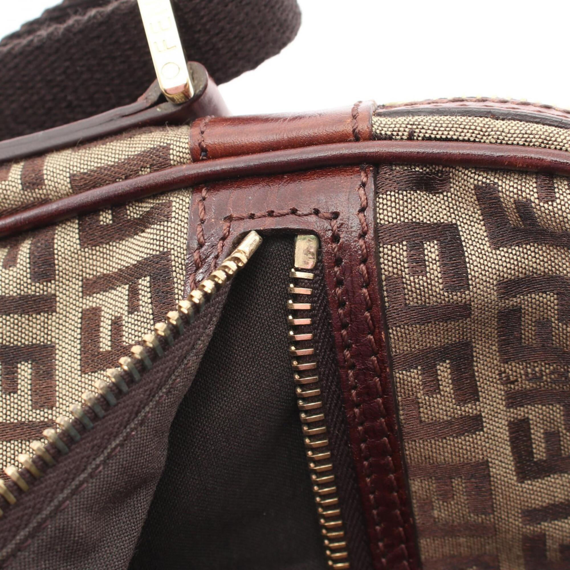 Fendi Beige Brown Canvas Leather Handbag Shoulder Bag (Pre-Owned)
