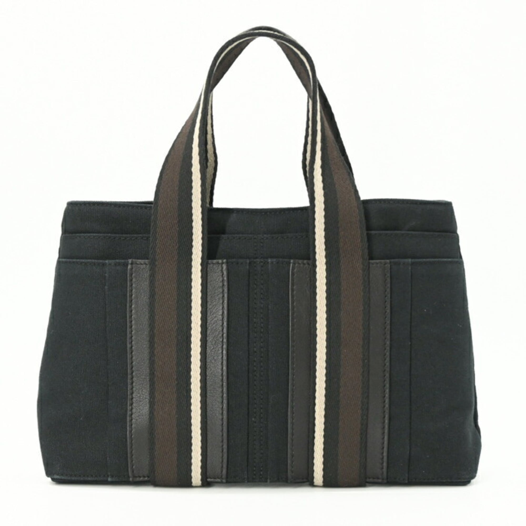 Hermes Black Brown Canvas Handbag (Pre-Owned)