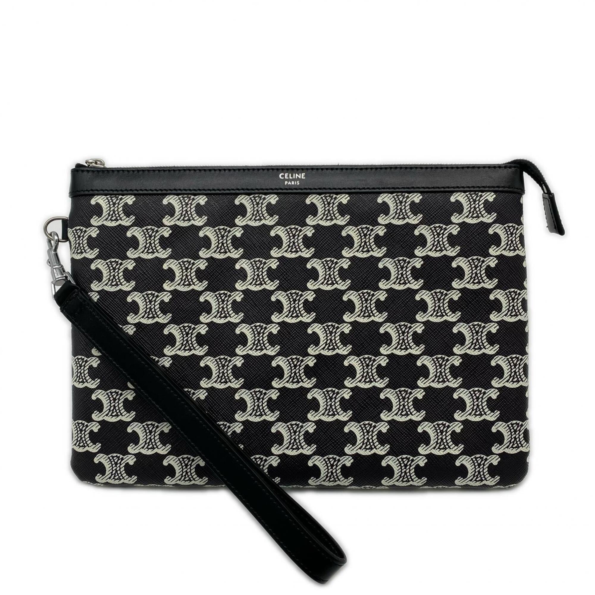 Celine Black White Coated Canvas Clutch Bag (Pre-Owned)