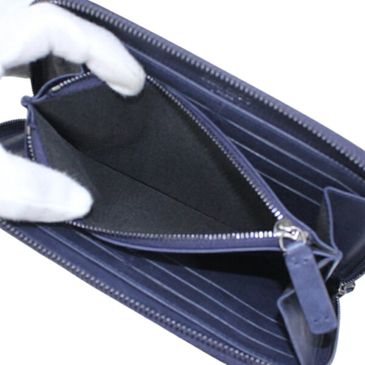 Jimmy Choo Gunmetal Navy Leather Long Wallet (Bi-Fold) (Pre-Owned)