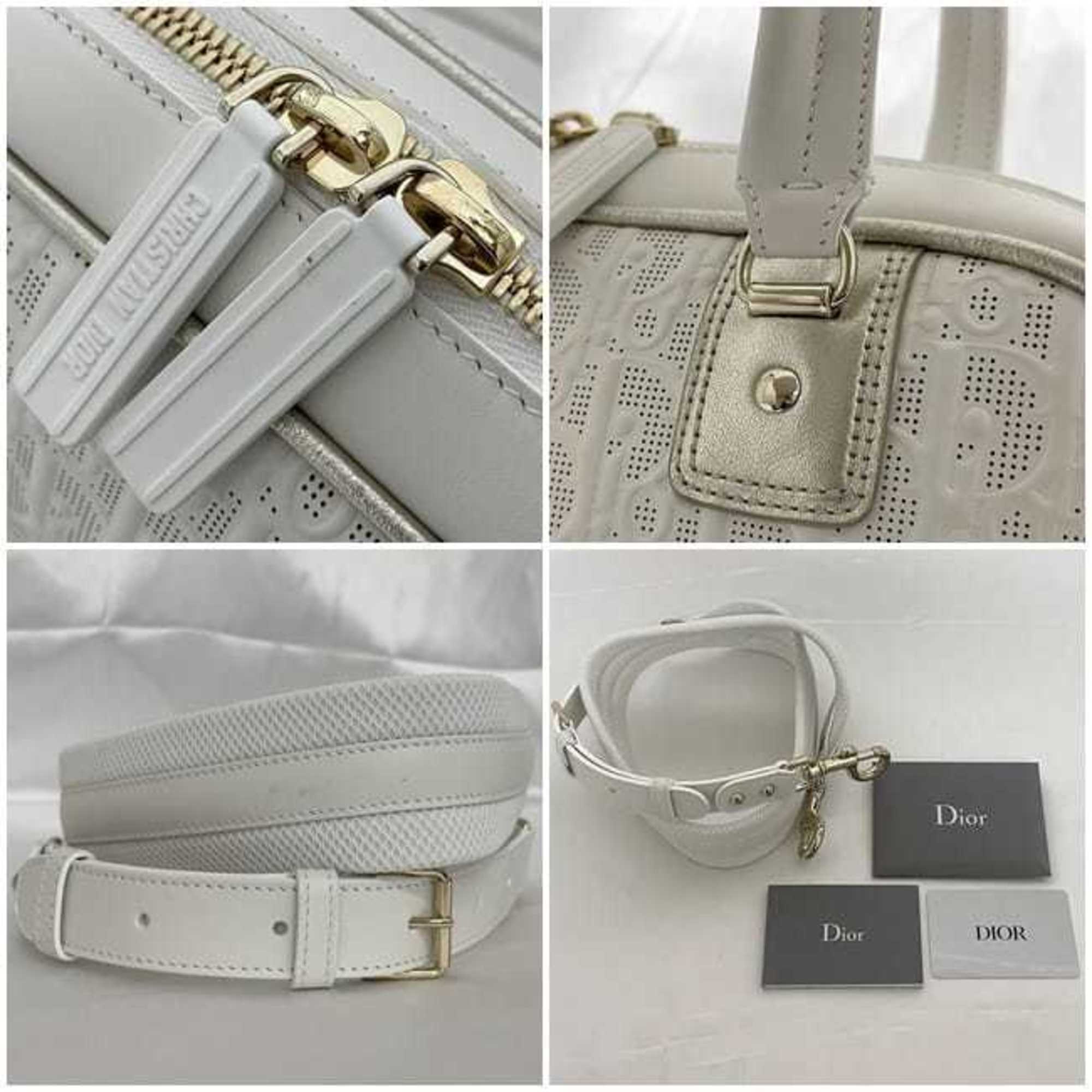 Christian Dior Trotter White Leather Rubber Boston Bag Handbag (Pre-Owned)