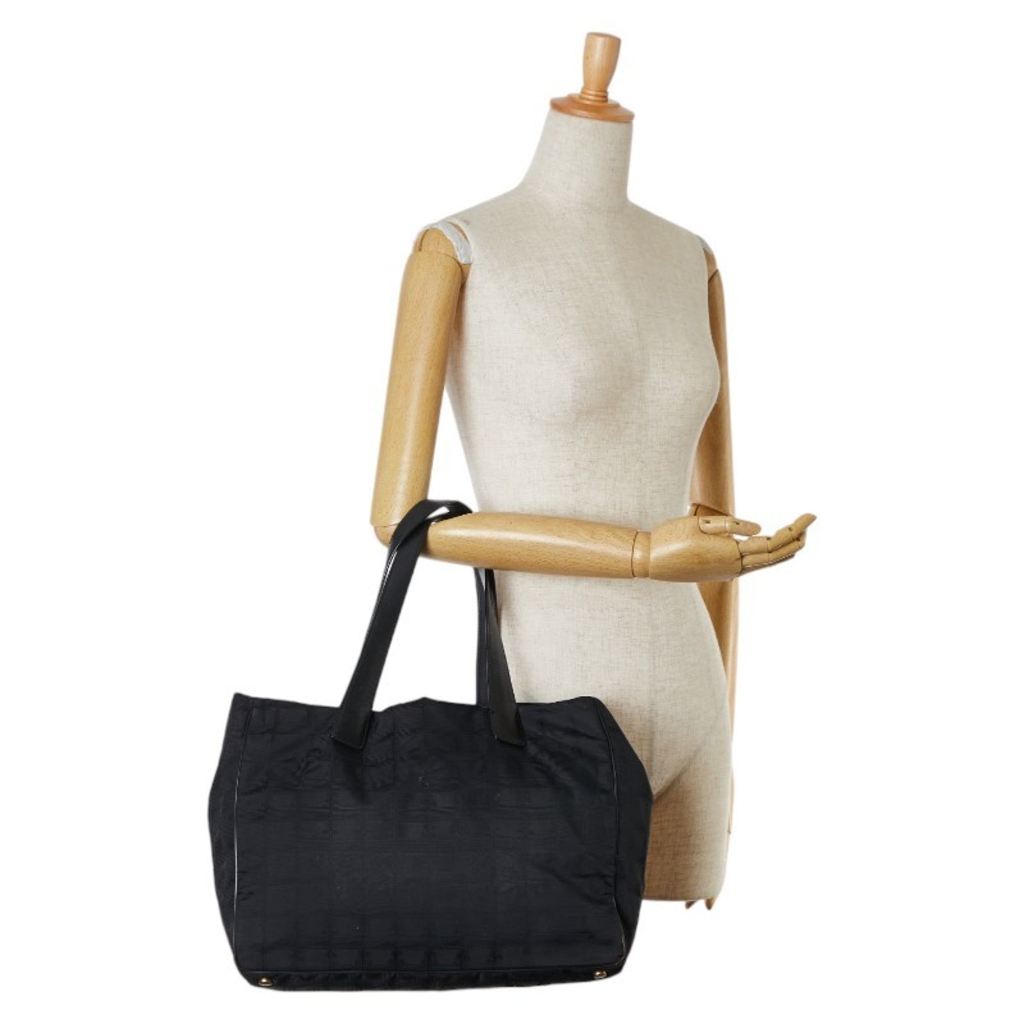Chanel New Travel Line Black Nylon Leather Tote Bag (Pre-Owned)