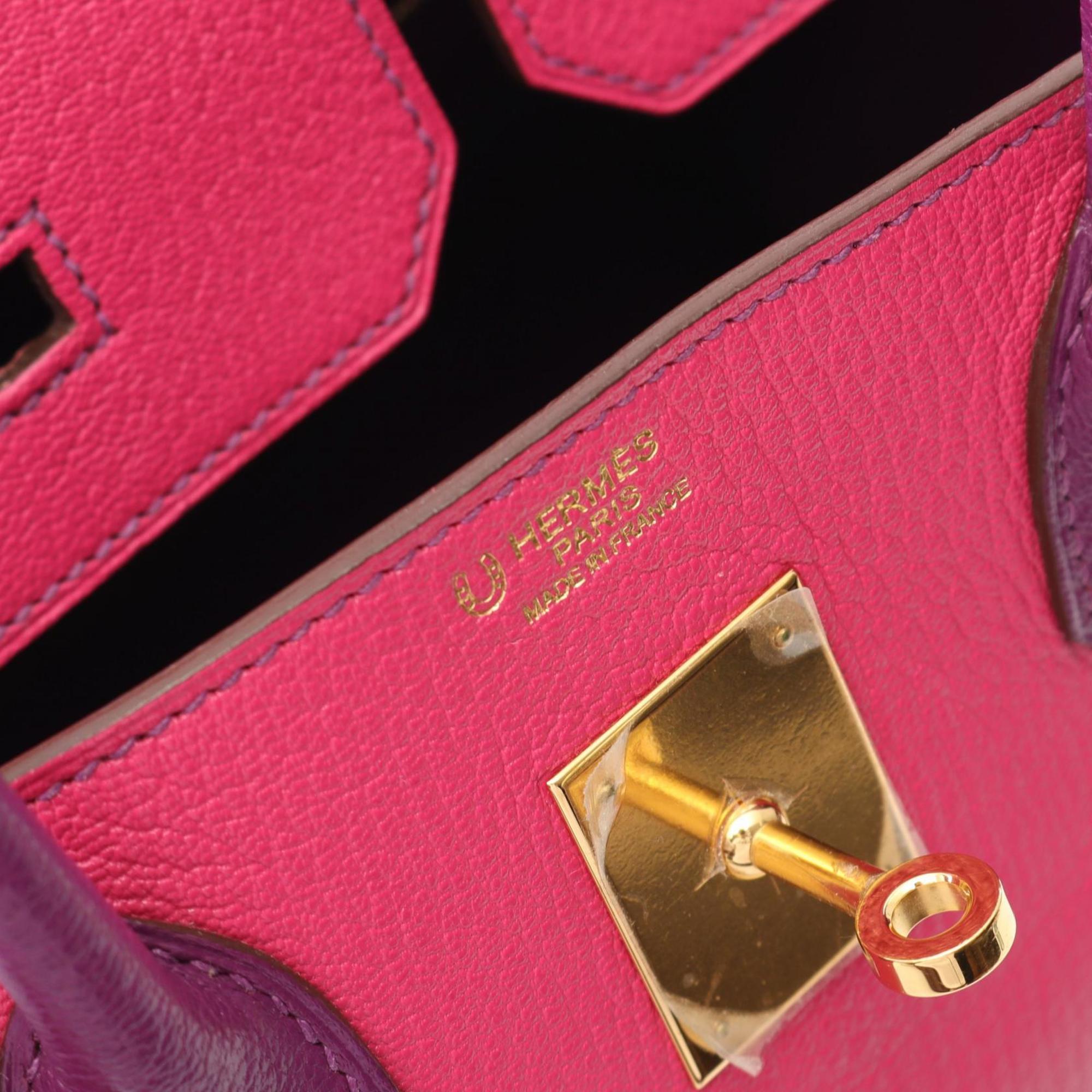 Hermes Birkin Anemone Pink Purple Rose Shocking Chevre Leather Handbag (Pre-Owned)