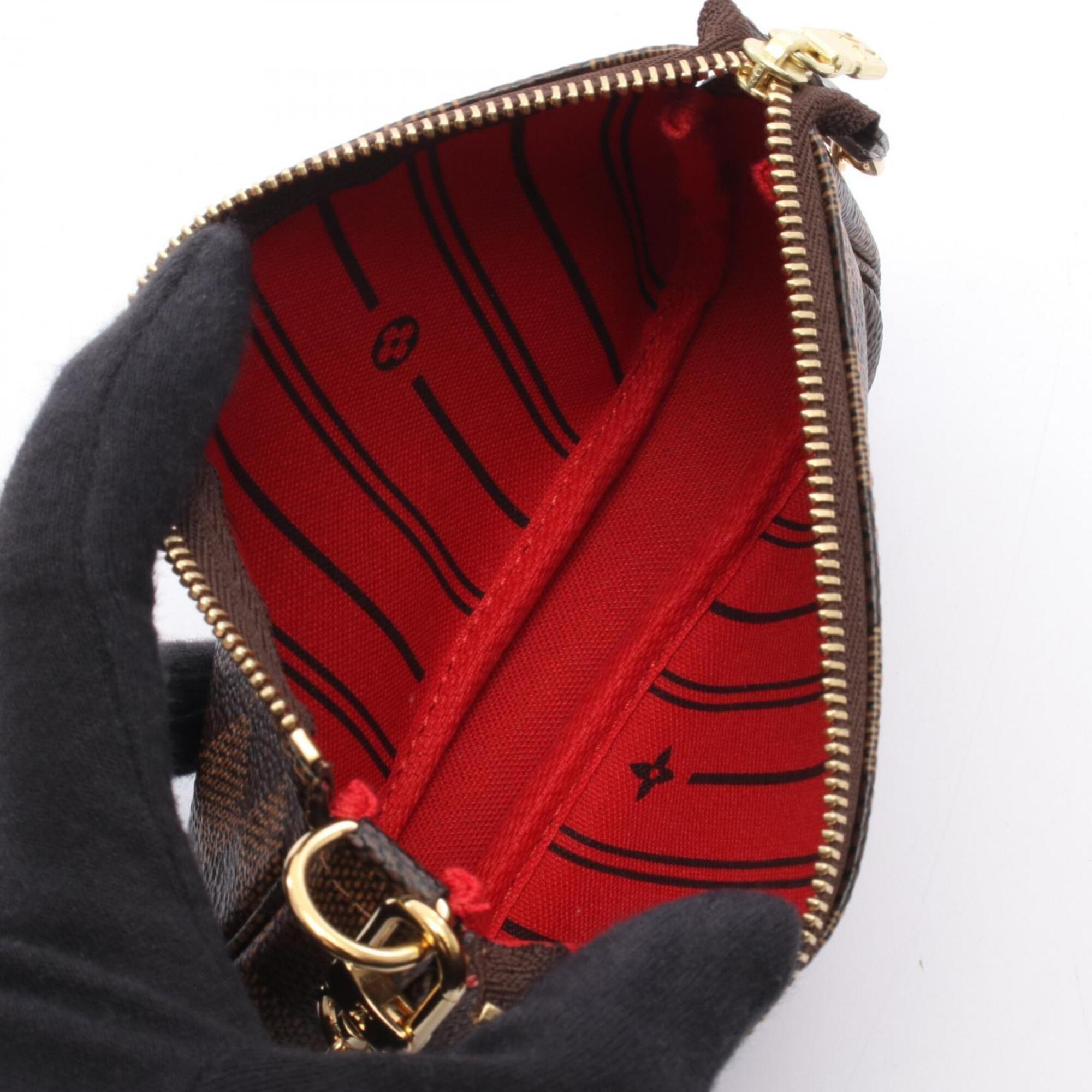Louis Vuitton Damier Brown Red Color Coated Canvas Leather Handbag Pochette (Pre-Owned)
