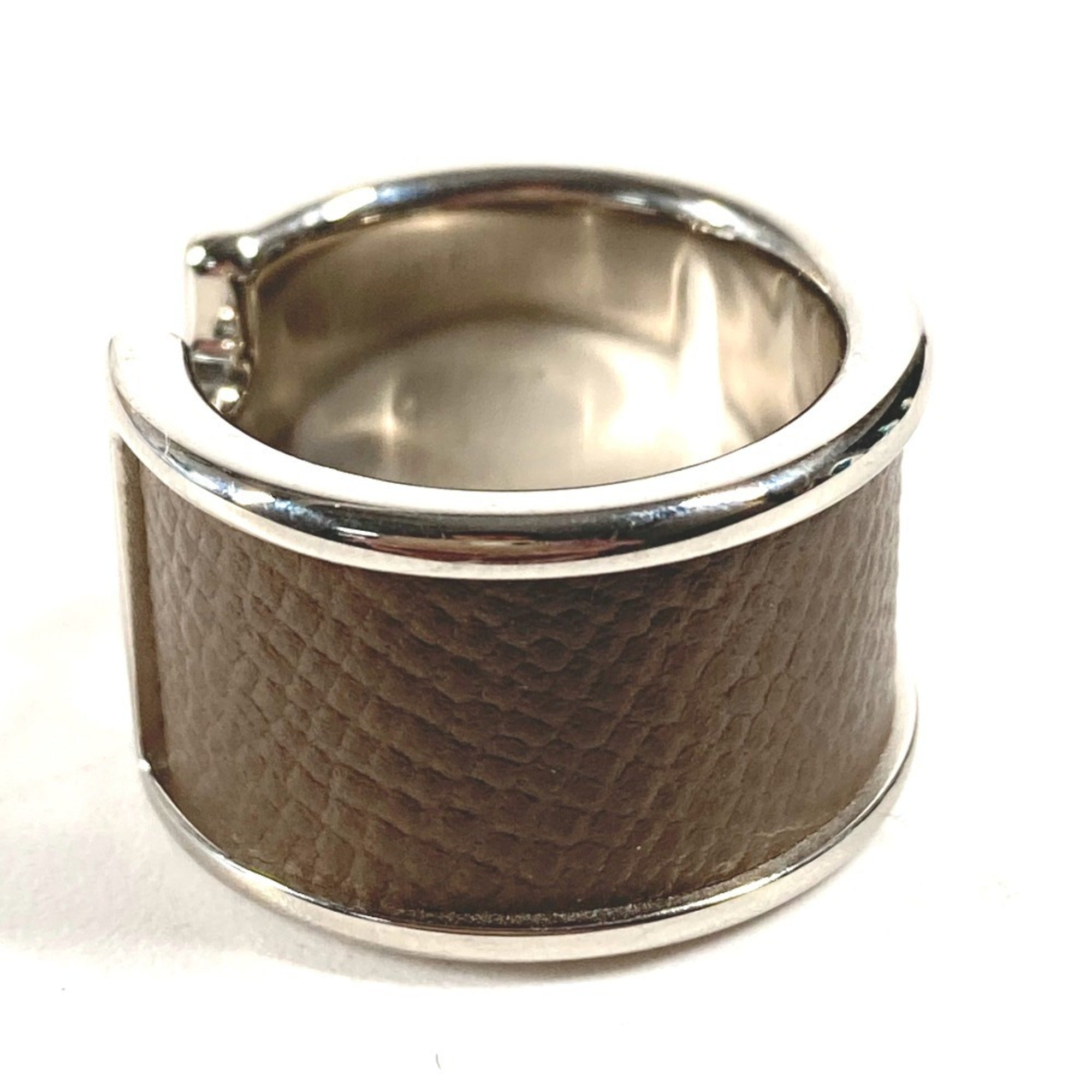 Hermes Etoupe Gray Gray Leather Band Ring (Pre-Owned)
