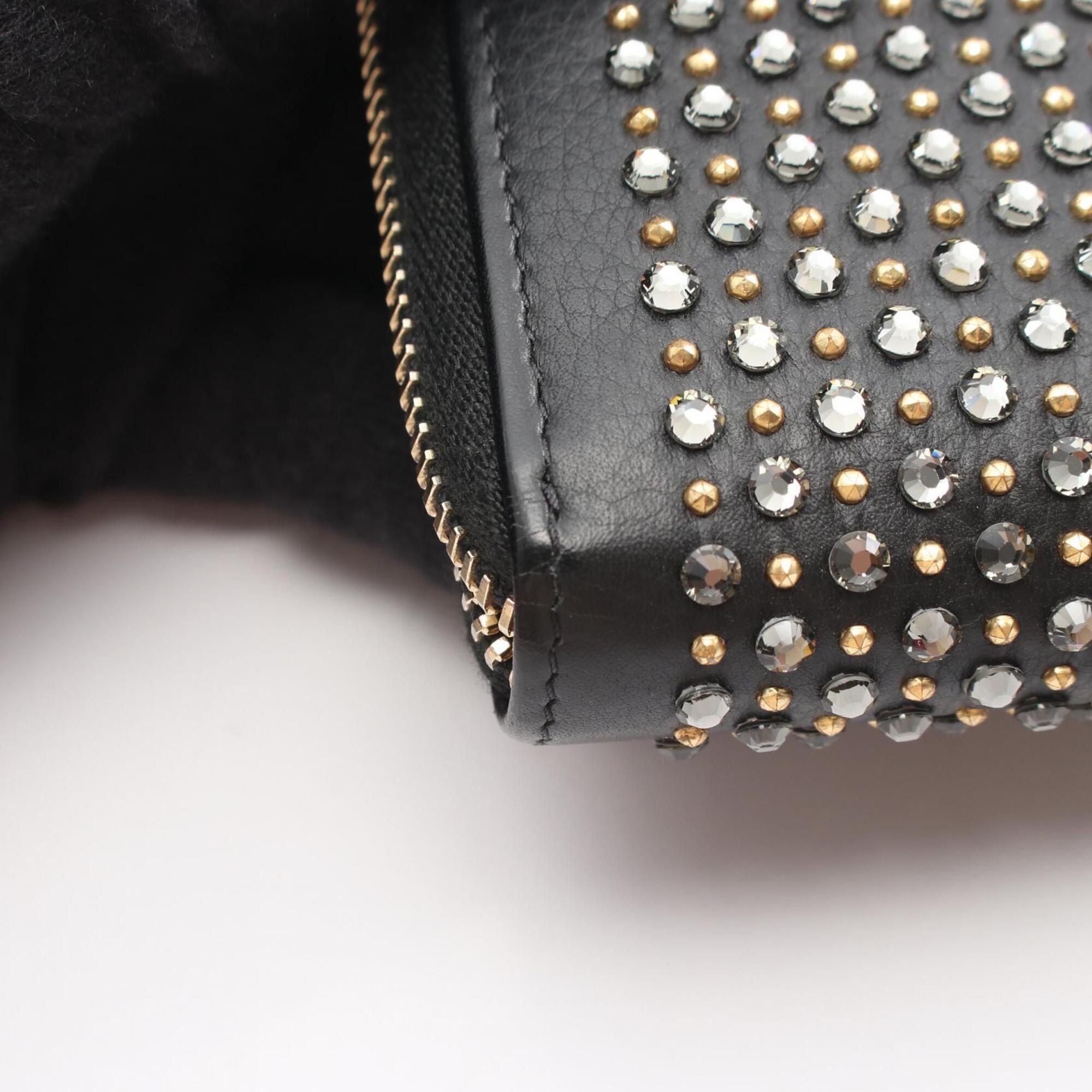 Chanel Black Leather Rhinestone Long Wallet (Bi-Fold) (Pre-Owned)