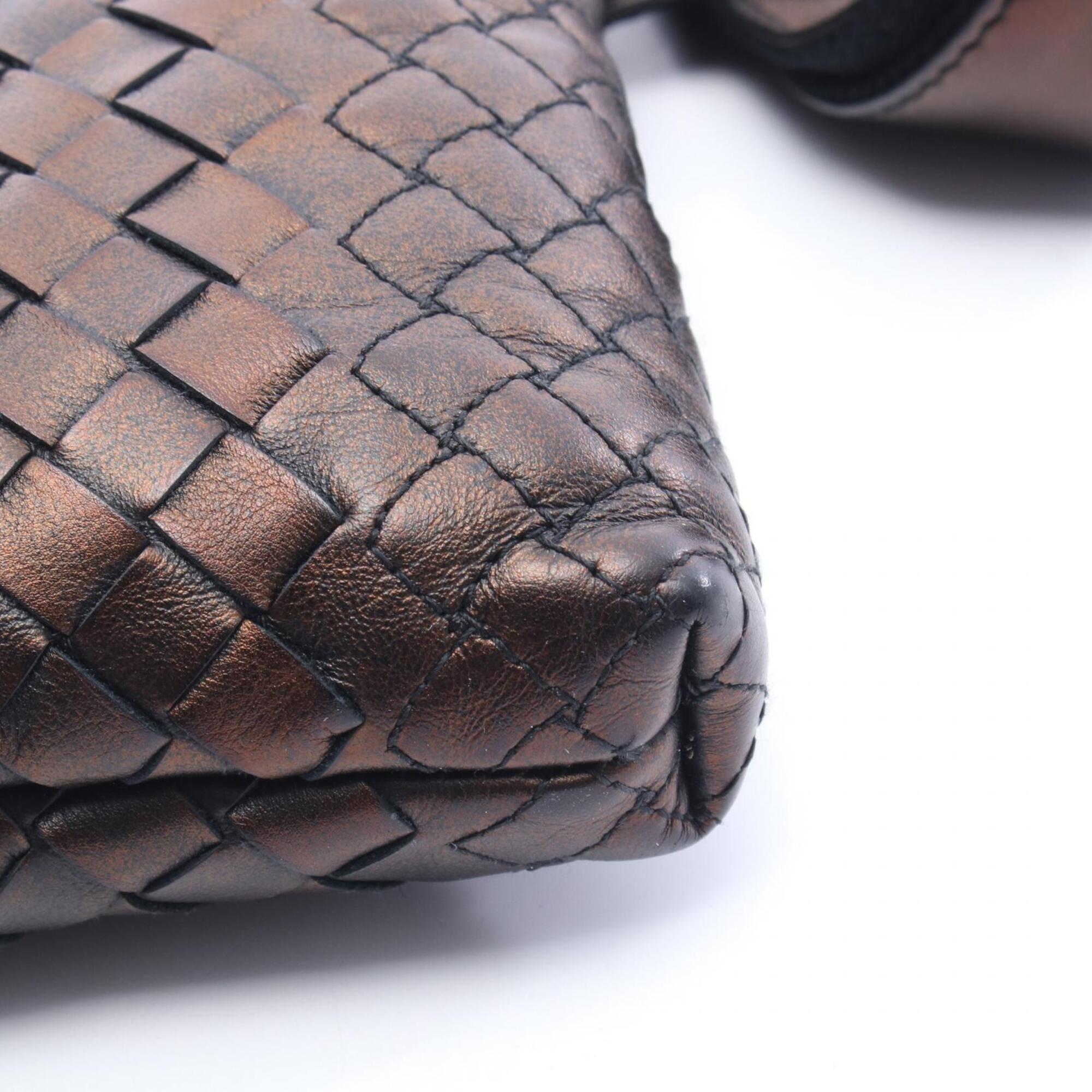 Bottega Veneta Intrecciato Black Brown Intrecciato Handbag Shoulder Bag (Pre-Owned)