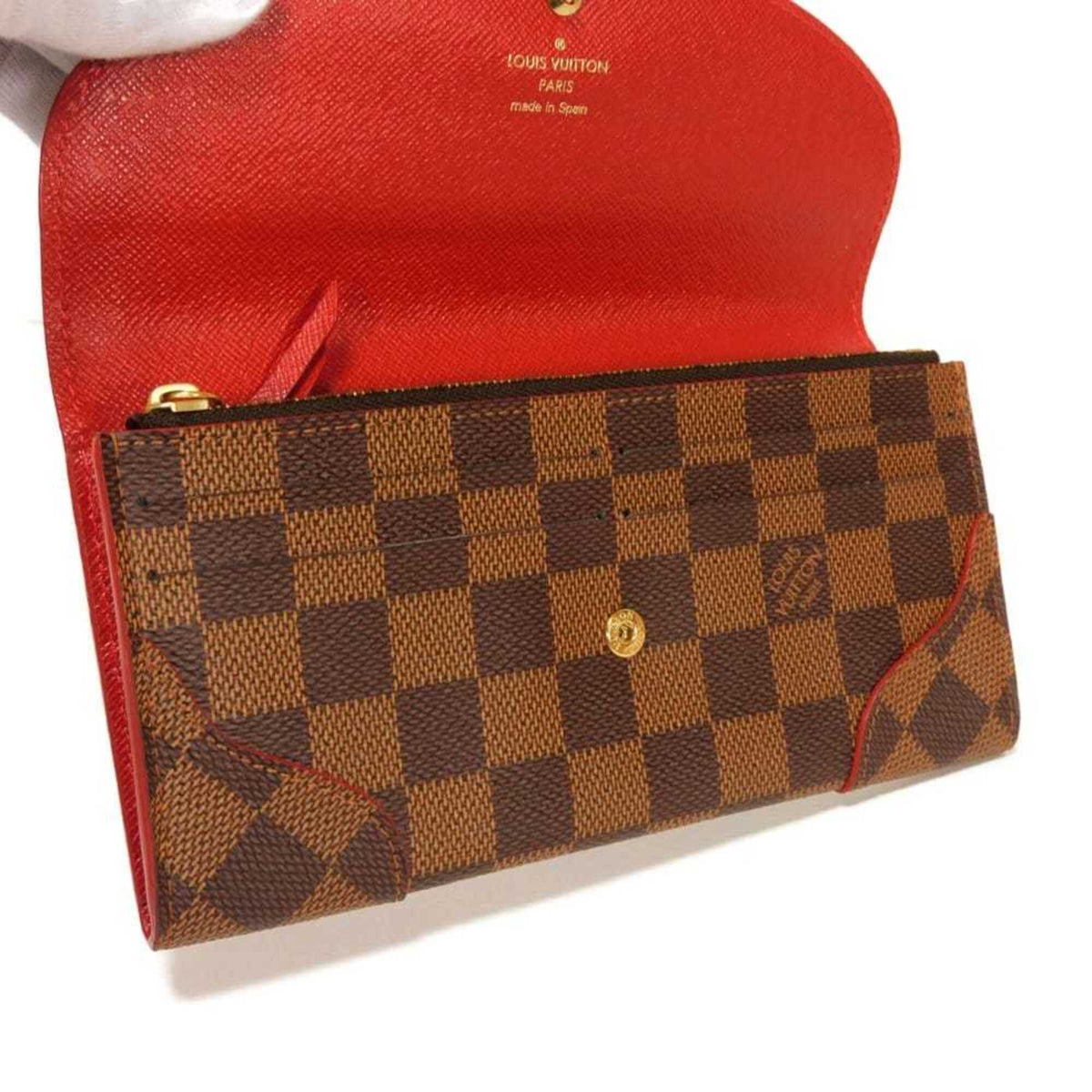 Louis Vuitton Brown Cerise Damier Canvas Ebene Red Color Damier Canvas Long Wallet (Bi-Fold) (Pre-Owned)