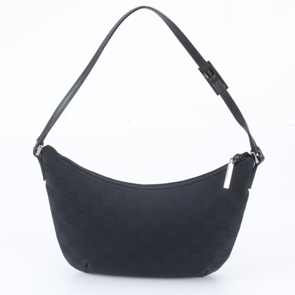 Gucci Black Navy Leather Canvas Handbag Shoulder Bag (Pre-Owned)