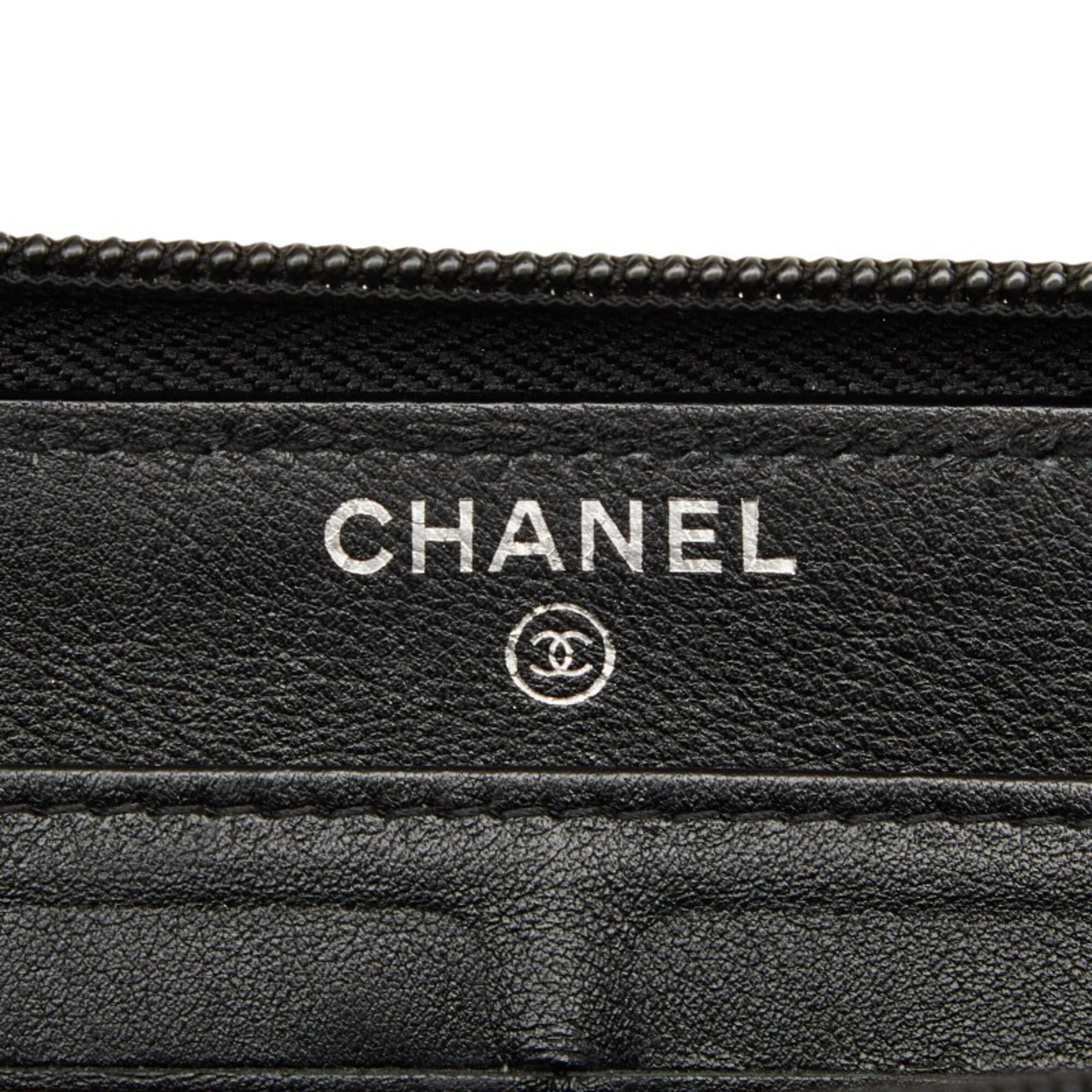 Chanel Black Grained Calfskin Long Wallet (Bi-Fold) (Pre-Owned)