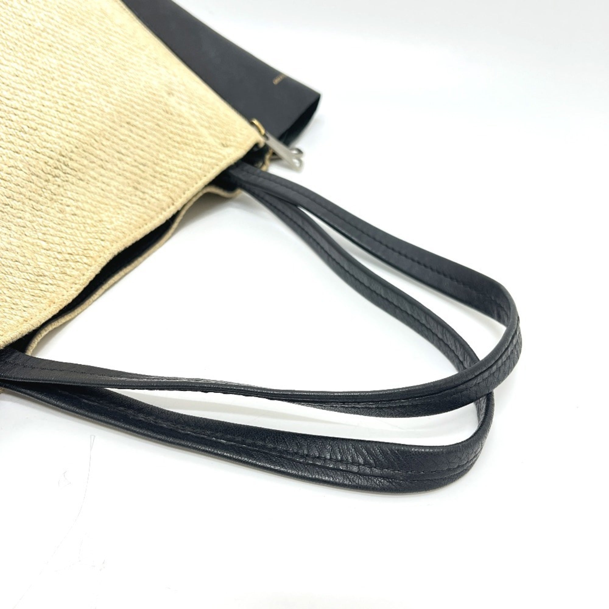 Celine Beige Black Hemp Leather Handbag Tote Bag (Pre-Owned)