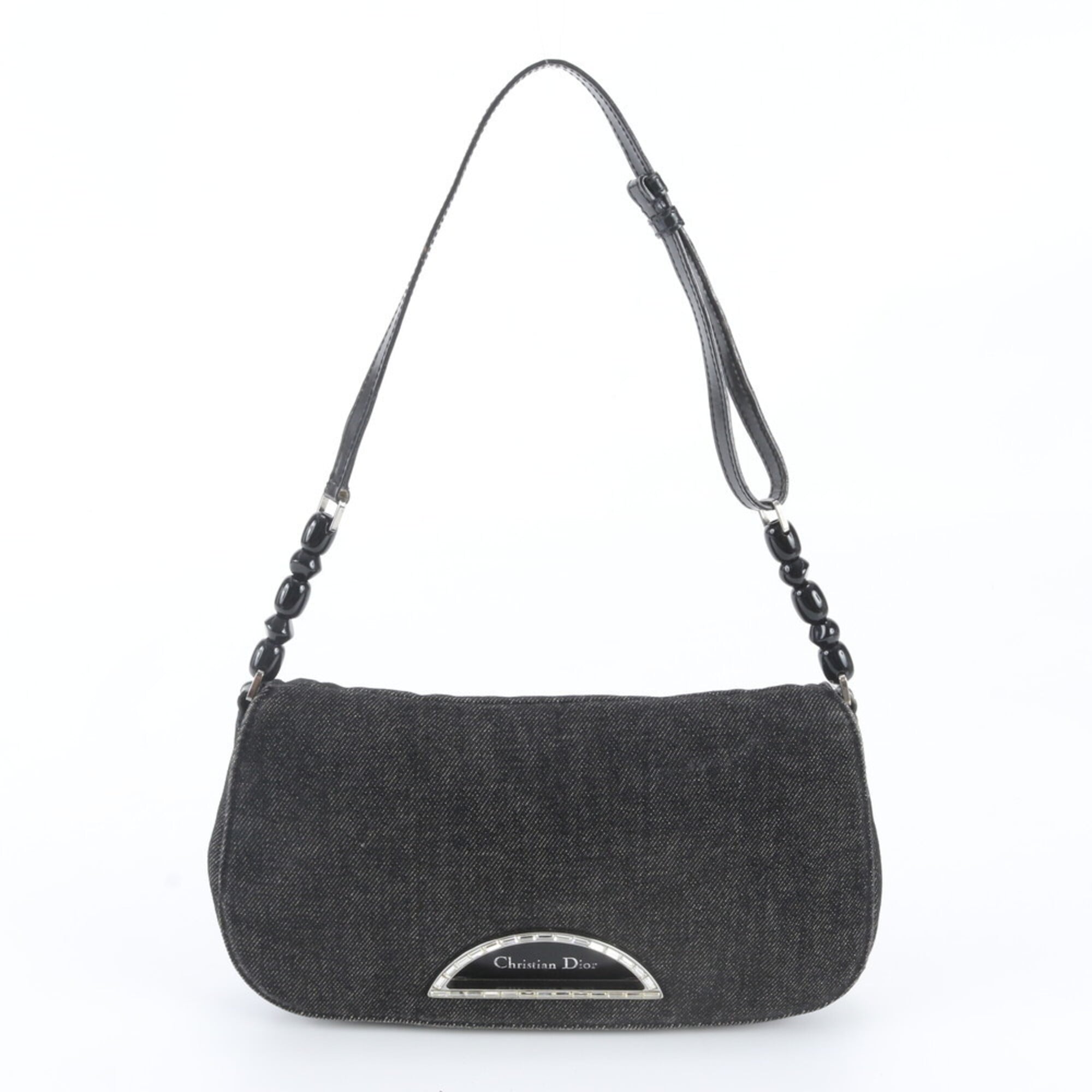 Christian Dior Black Leather Canvas Handbag Shoulder Bag Tote Bag (Pre-Owned)