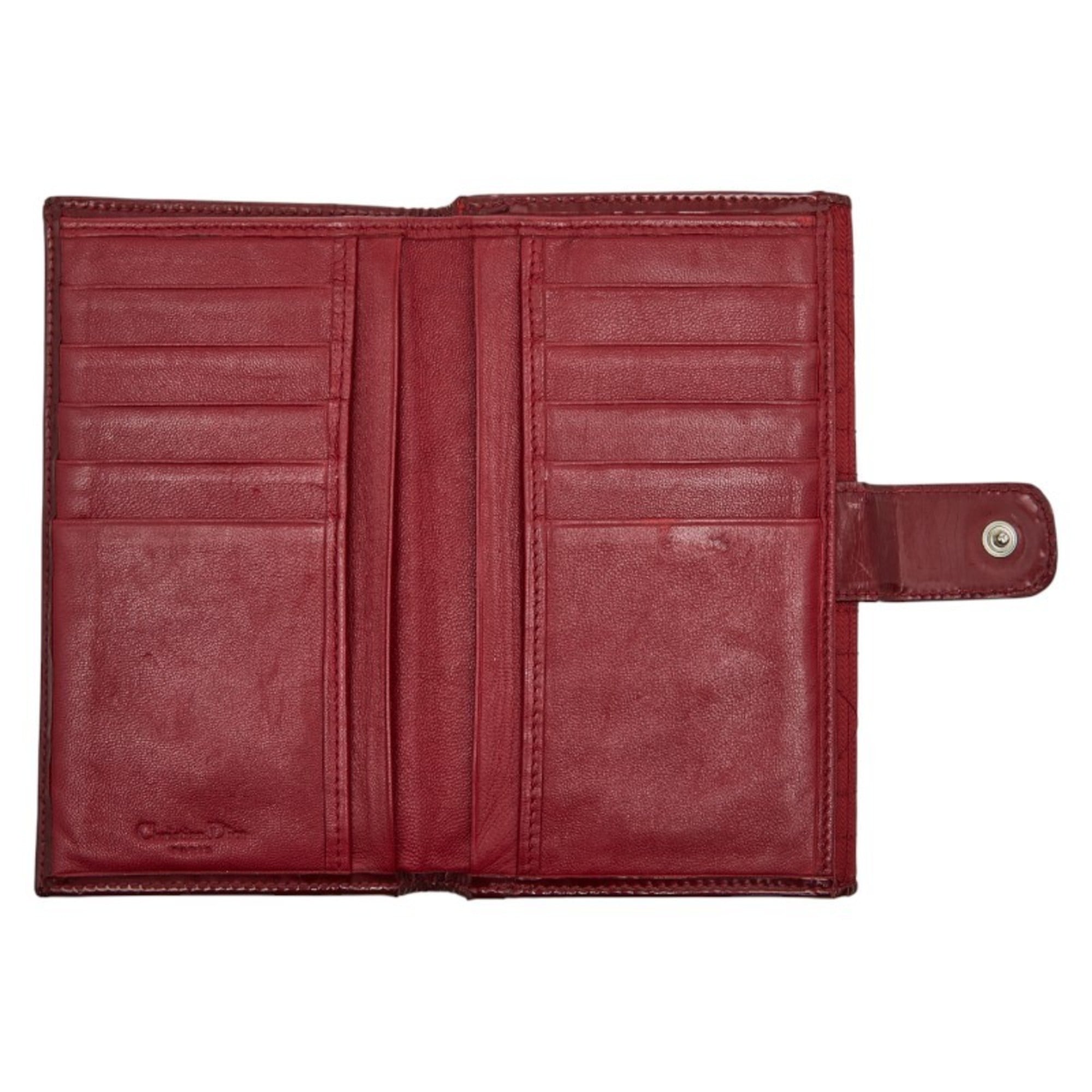 Christian Dior Red Color Nylon Leather Long Wallet (Bi-Fold) (Pre-Owned)
