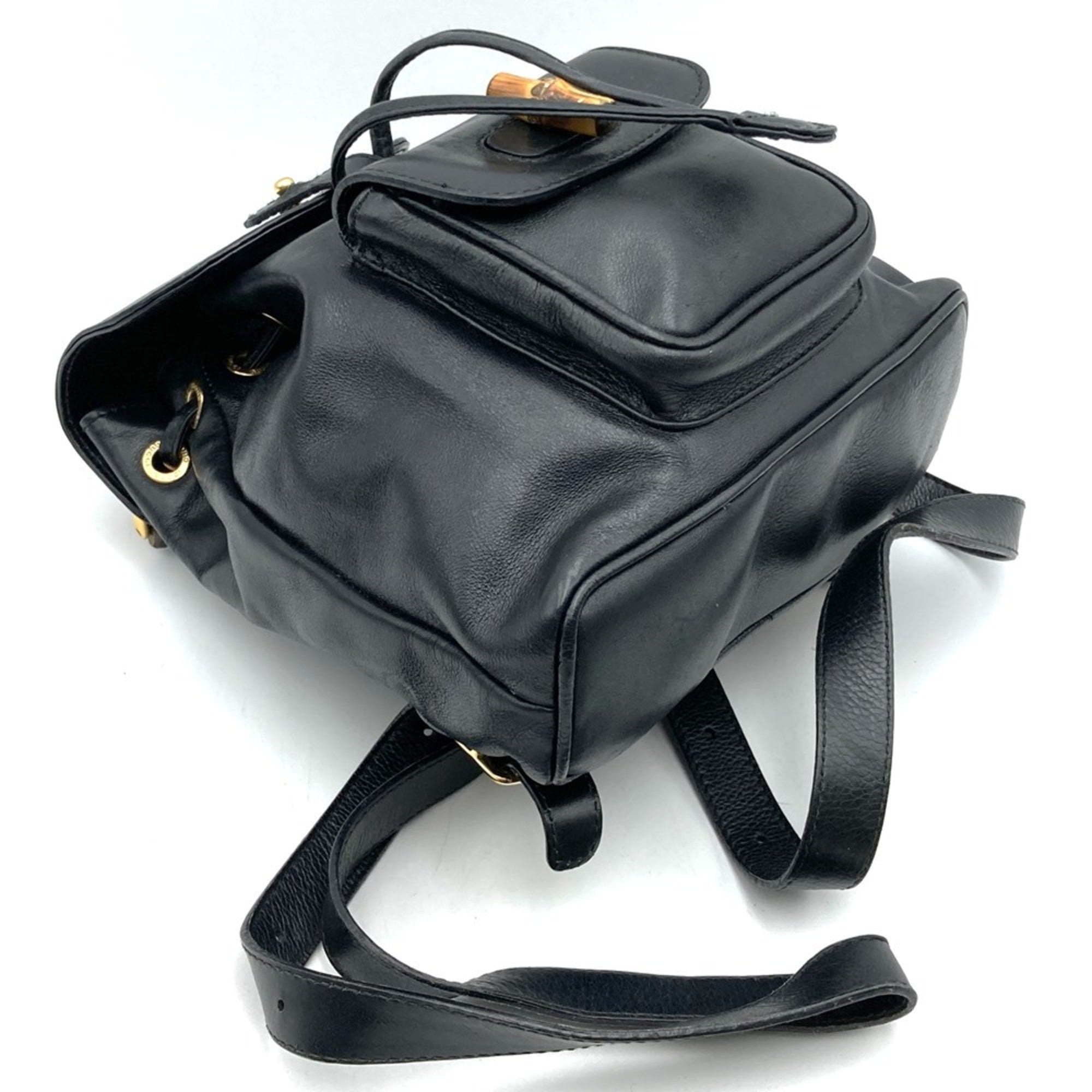 Gucci Black Leather Bamboo Backpack (Pre-Owned)