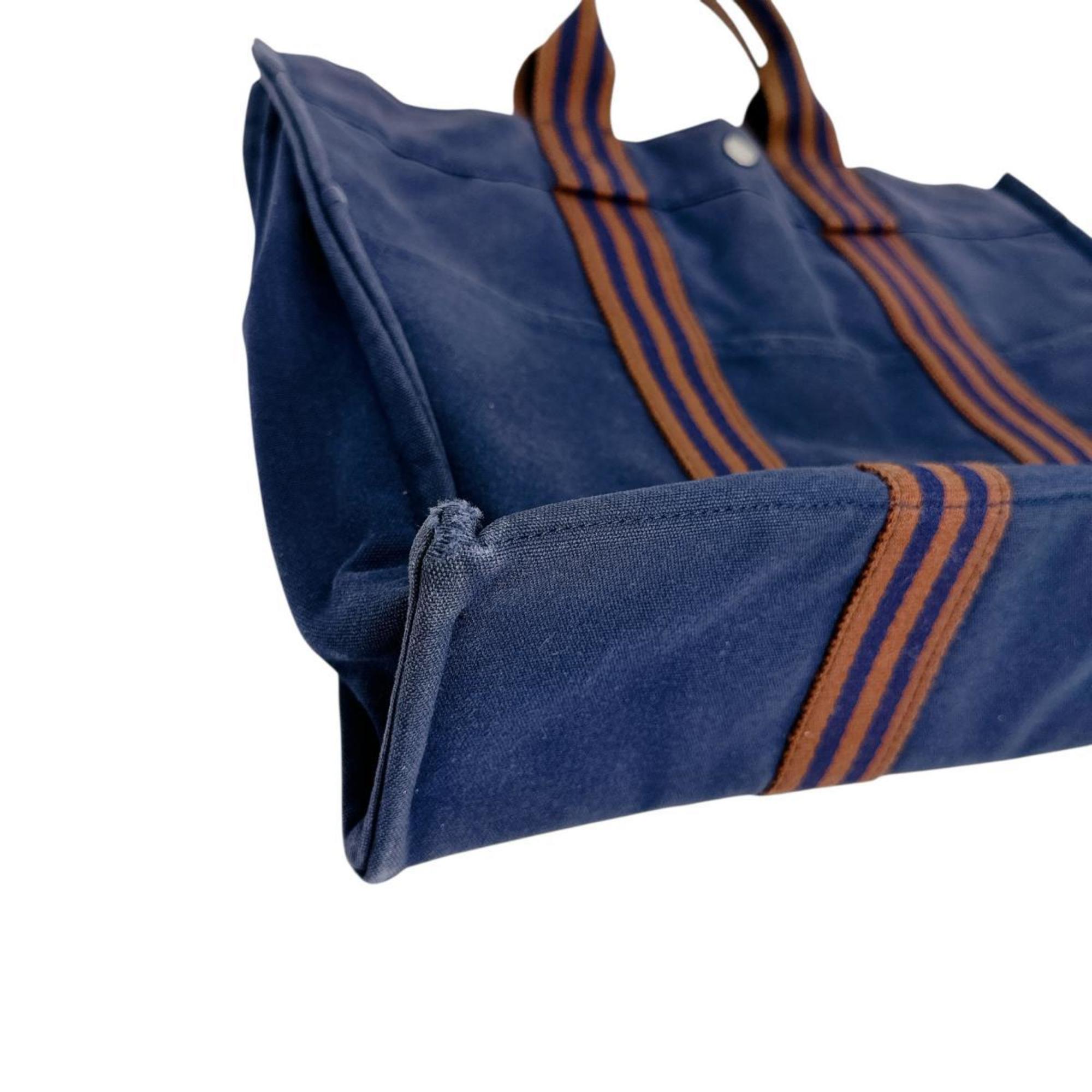 Hermes Navy Cotton Handbag Tote Bag (Pre-Owned)