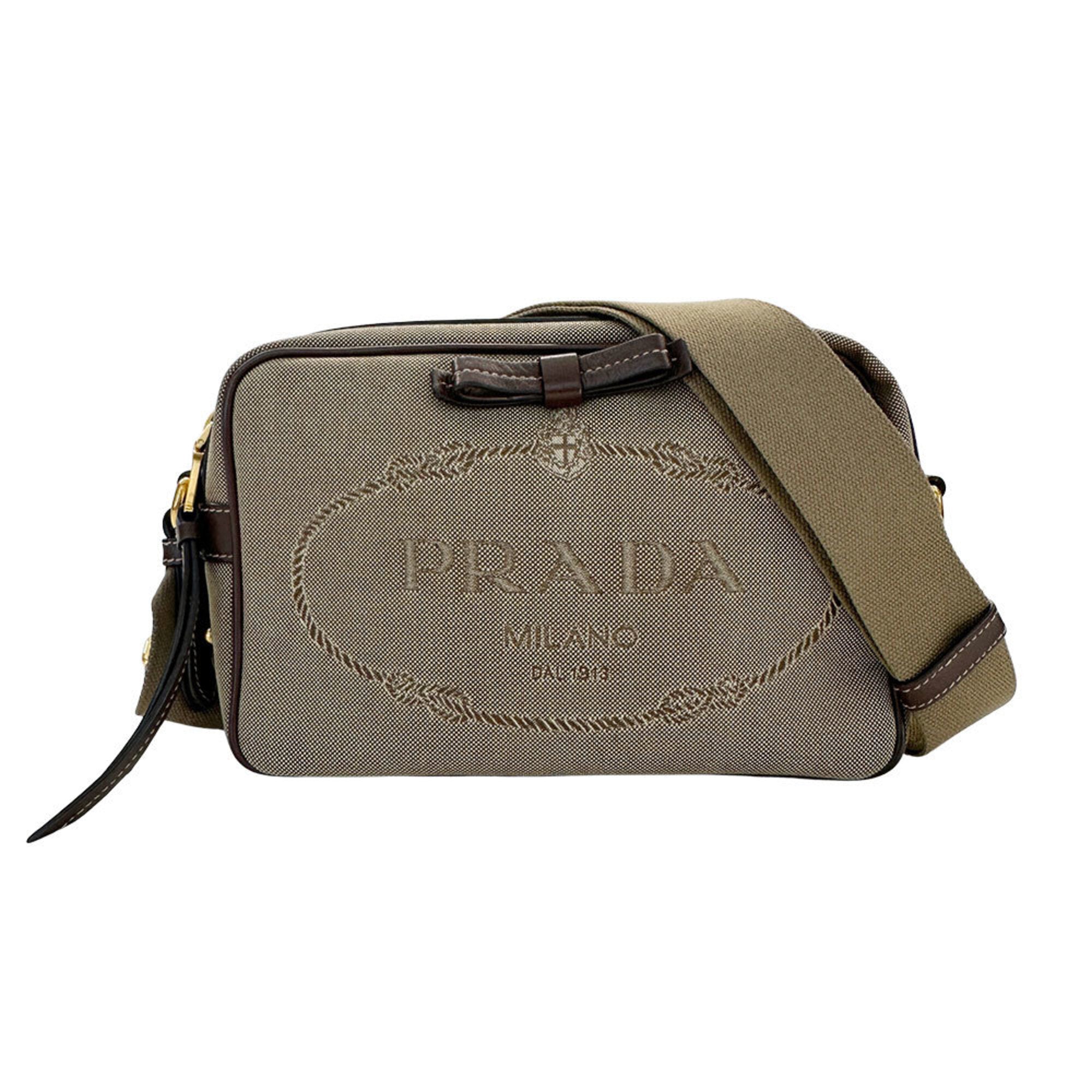 Prada Beige Brown Nylon Canvas Handbag Shoulder Bag (Pre-Owned)
