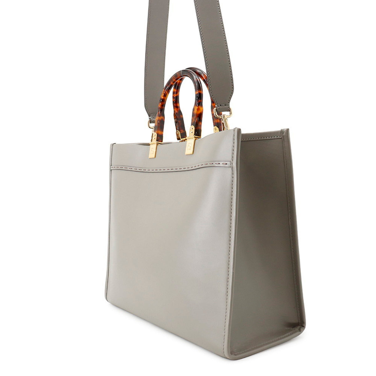Fendi Gray Leather Handbag Shoulder Bag Tote Bag (Pre-Owned)