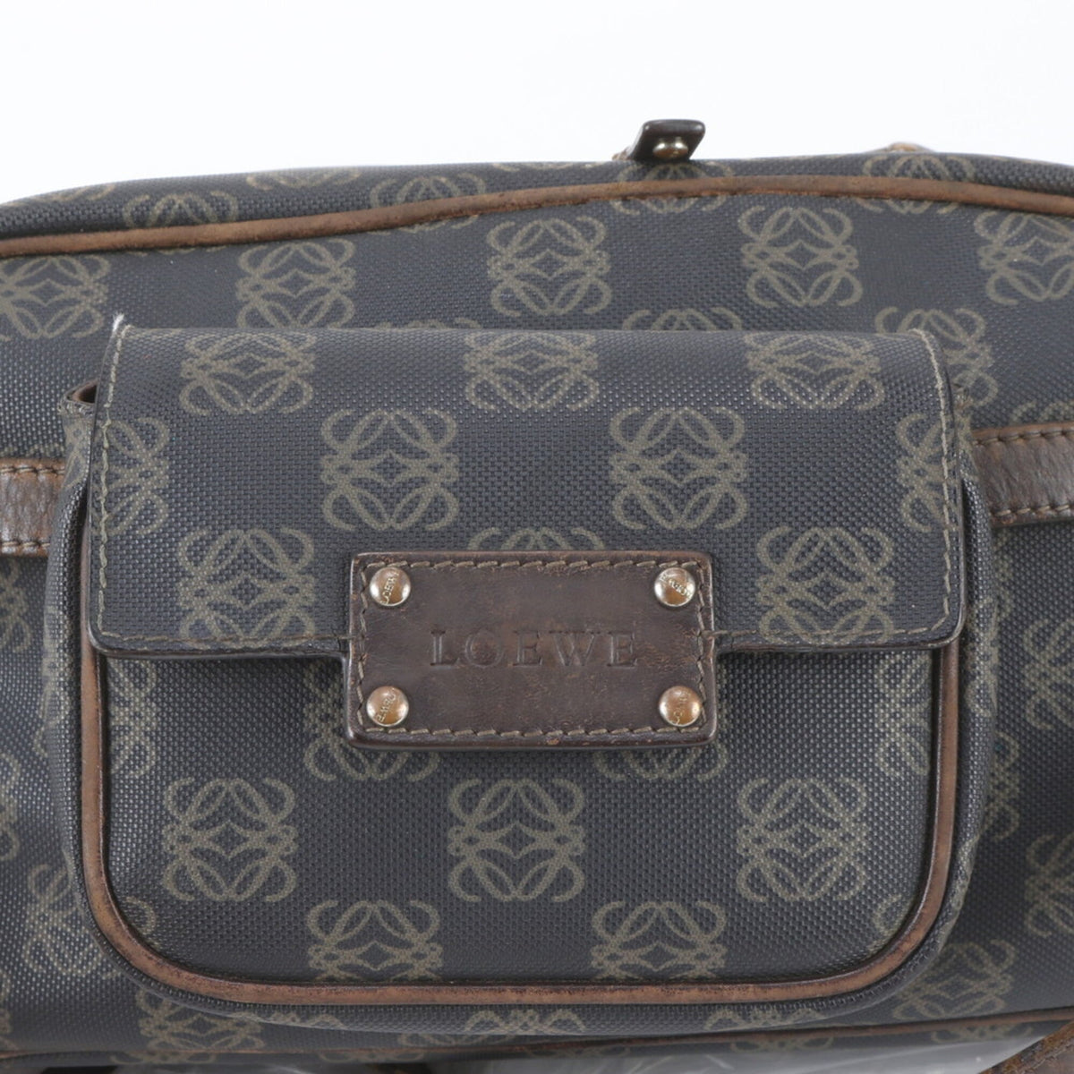 Loewe Black Leather Coated Canvas Crossbody Bag Handbag Shoulder Bag Tote Bag (Pre-Owned)