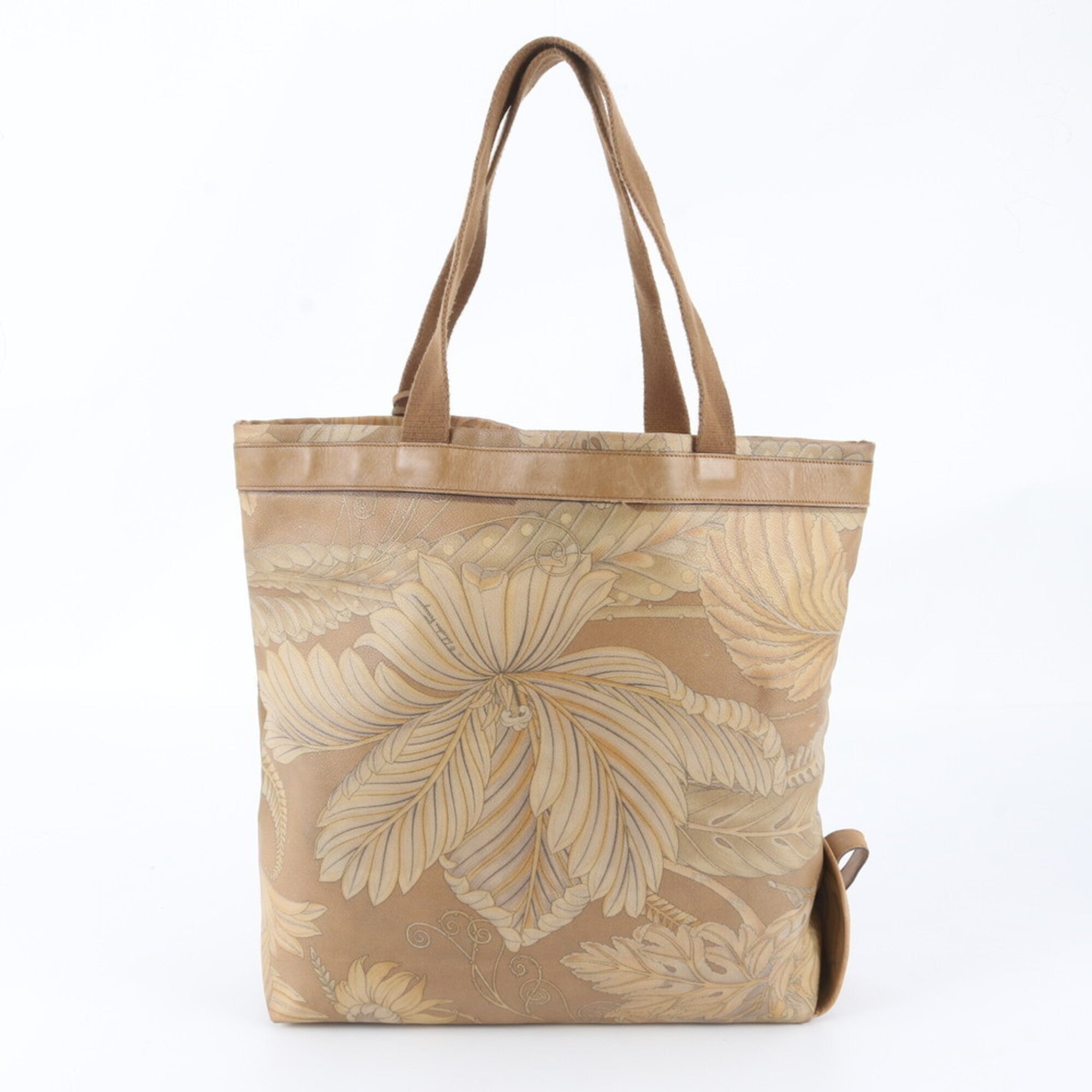 Salvatore Ferragamo Beige Leather Coated Canvas Handbag Shoulder Bag Tote Bag (Pre-Owned)